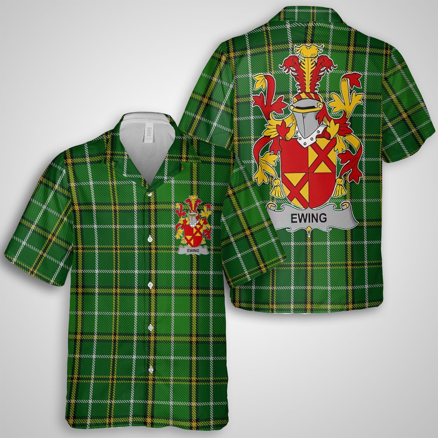 Ewing Hawaiian Shirts Crest And National Plaid Style