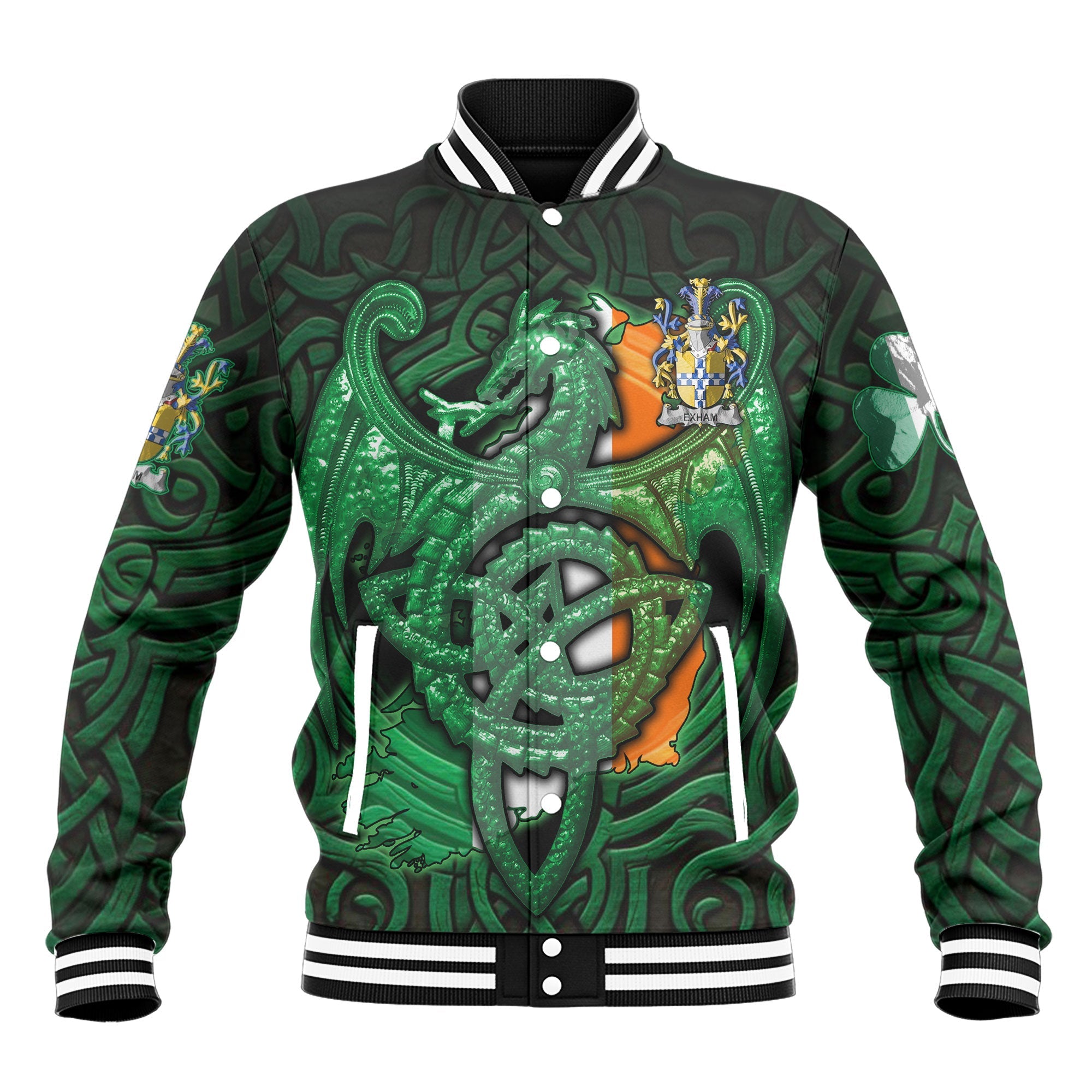 Exham Baseball Jackets The Green Dragon Of Ireland Style
