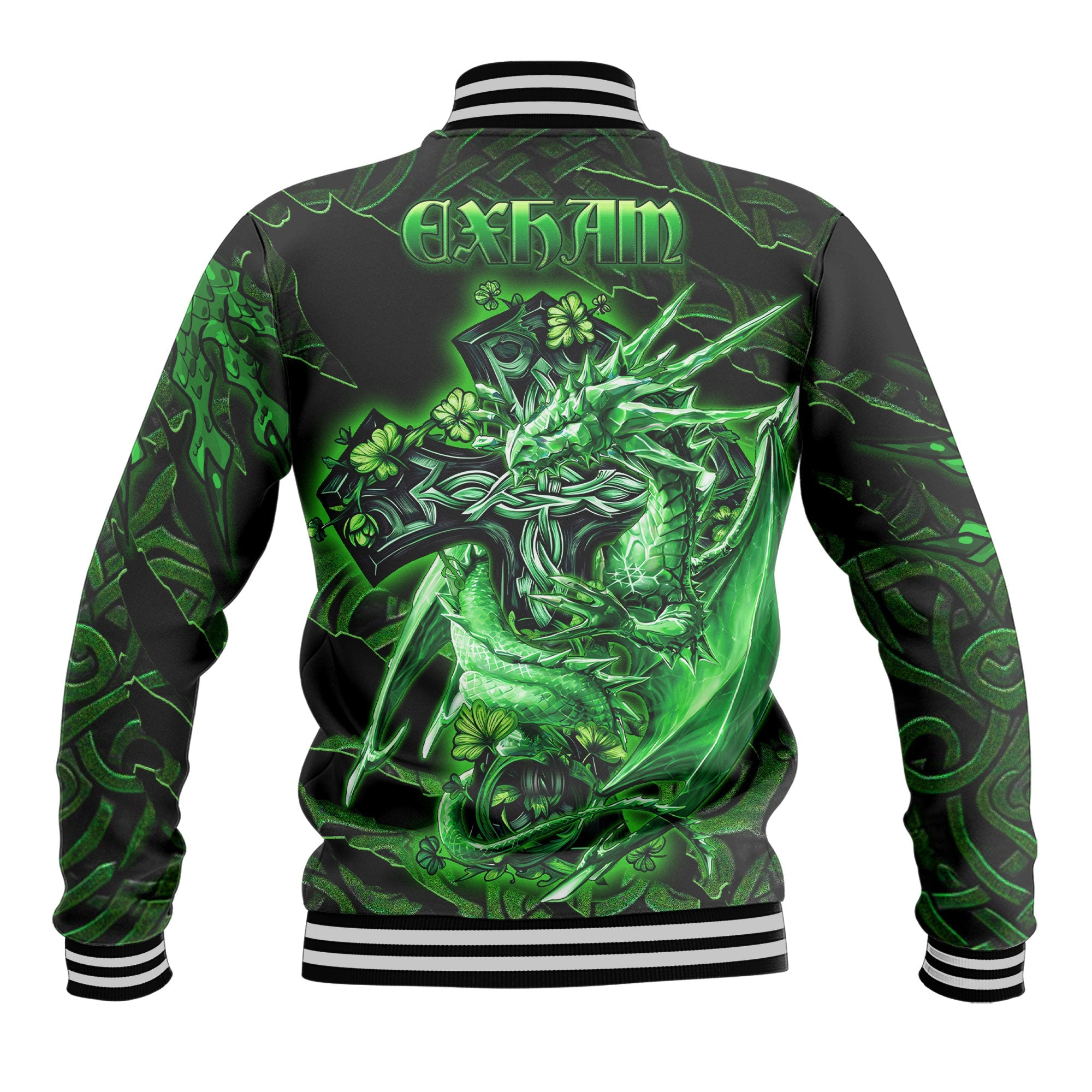 Exham Baseball Jackets Celtic Cross And Dragon Style