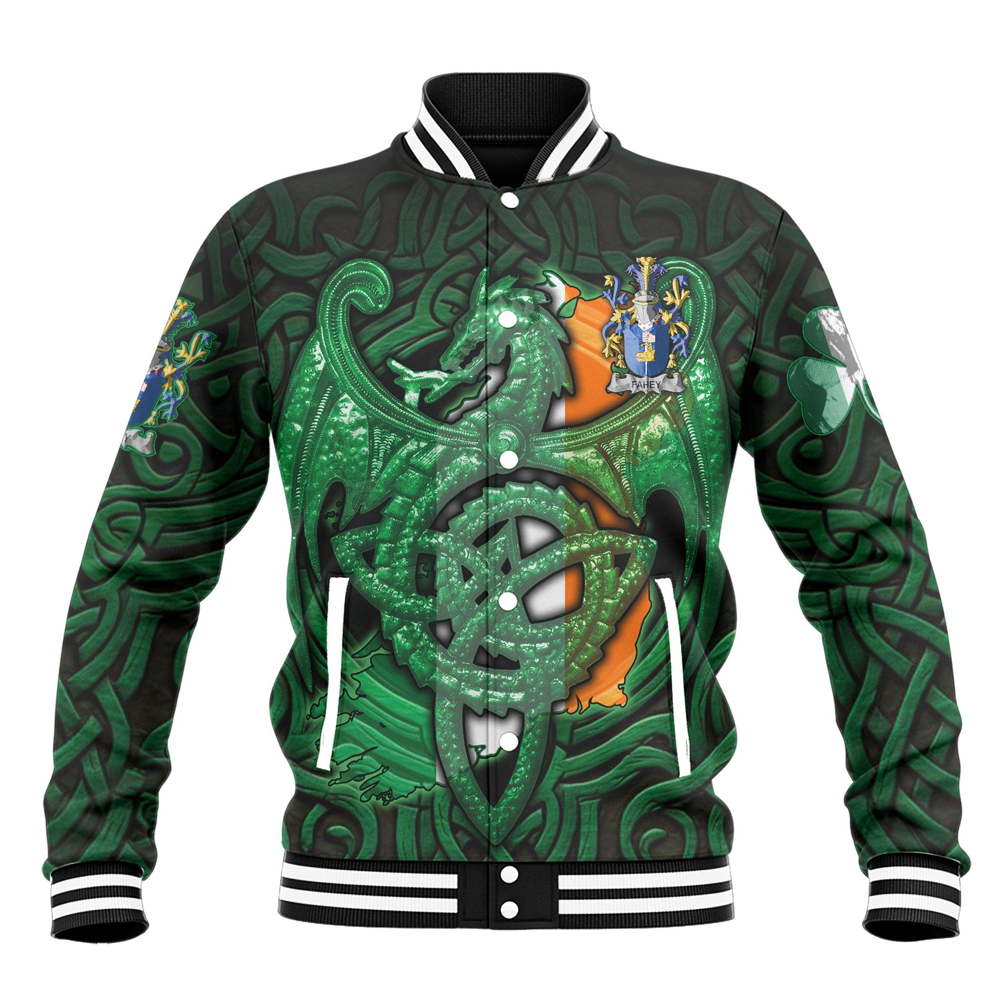 Fahey or O Fahy Baseball Jackets The Green Dragon Of Ireland Style