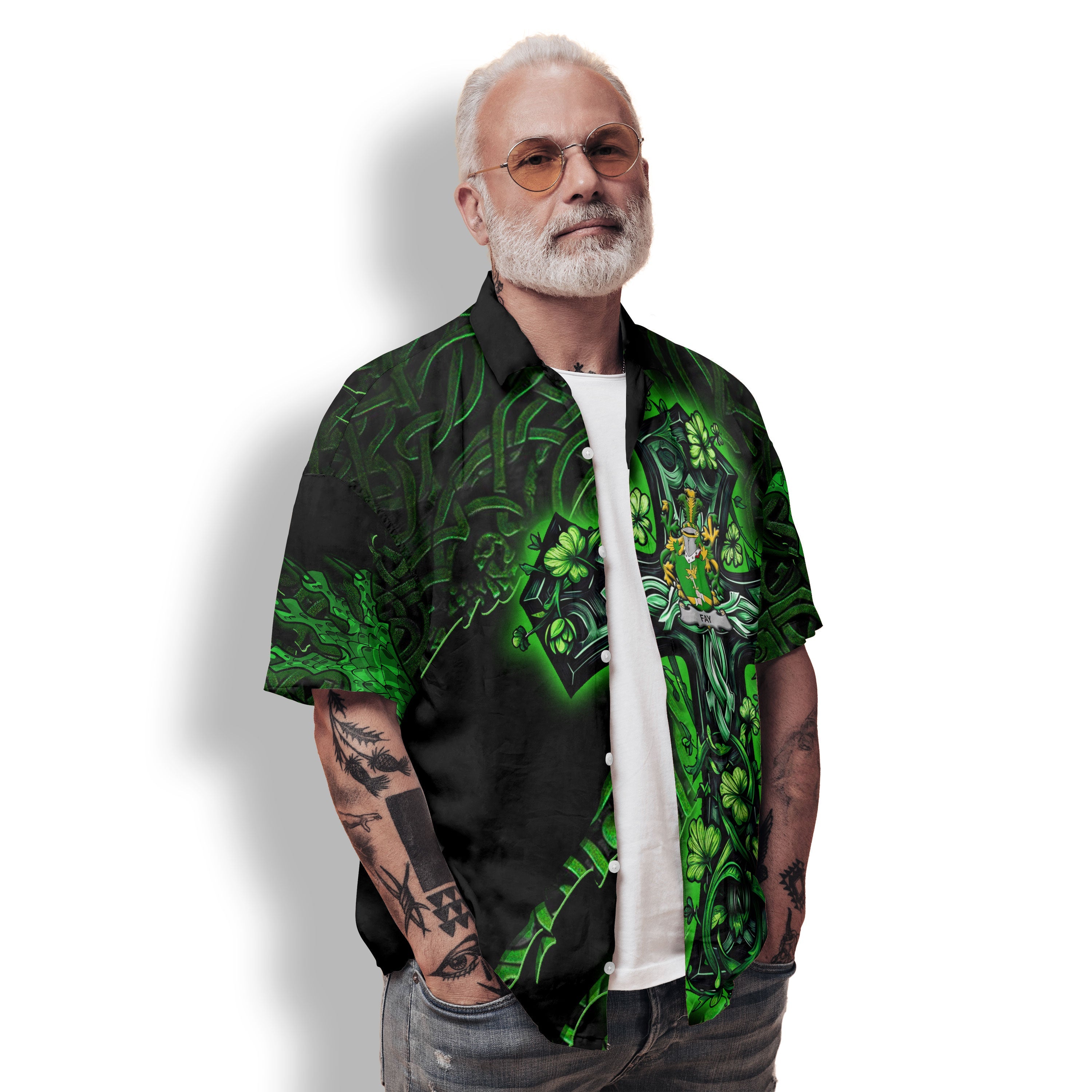 Fay or O Fee Hawaiian Shirts Celtic Cross And Dragon Style