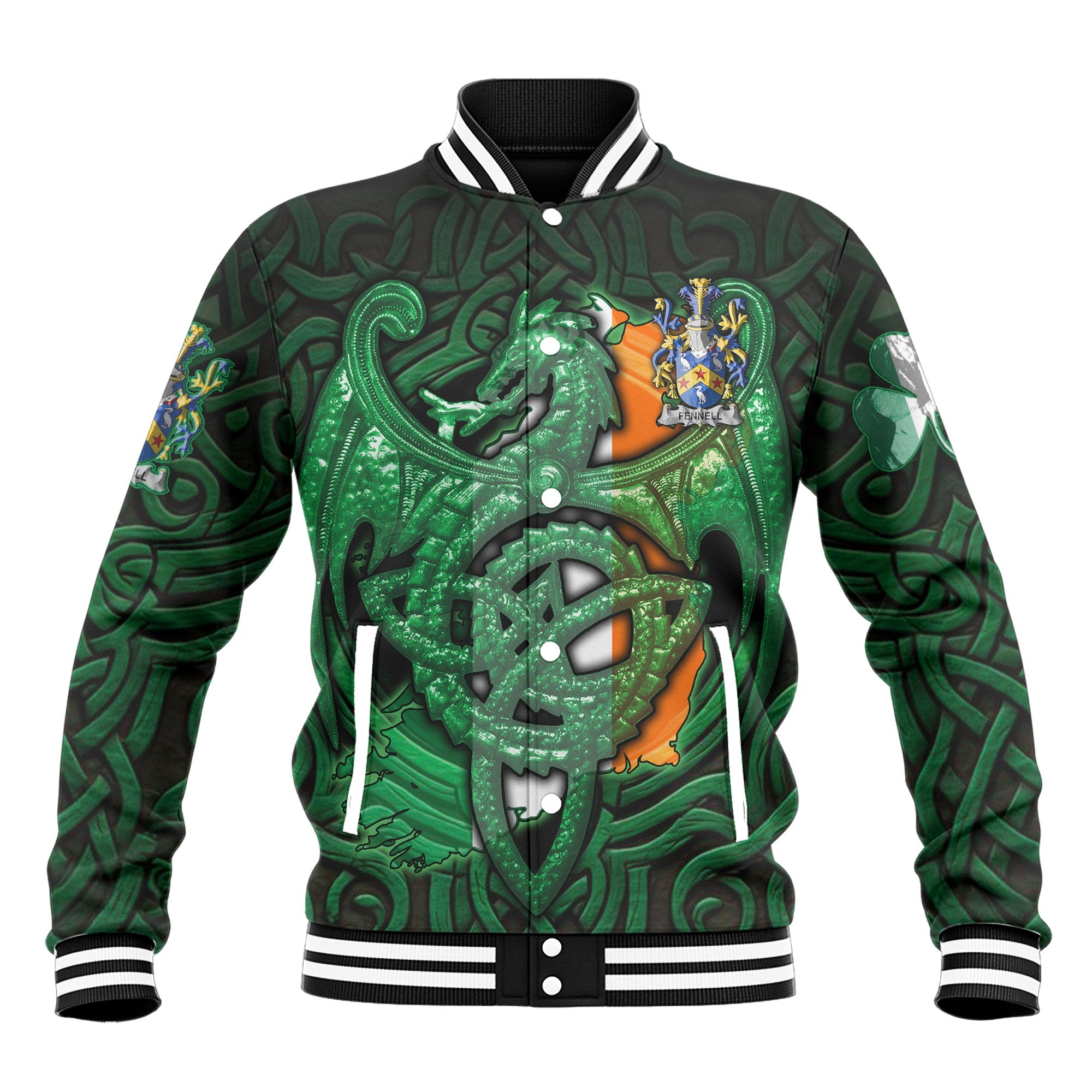 Fennell or O Fennell Baseball Jackets The Green Dragon Of Ireland Style