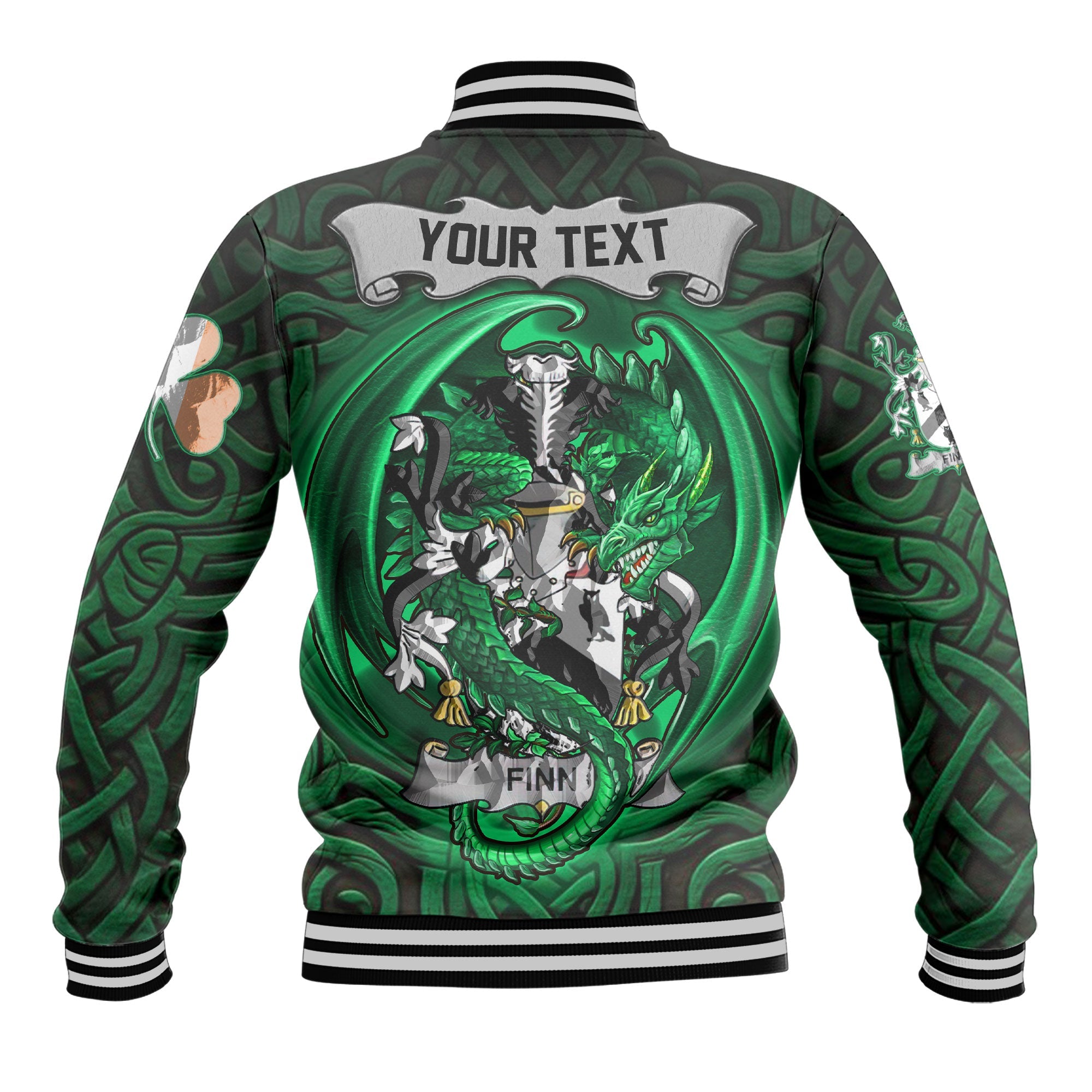 Finn or O Finn Baseball Jackets The Green Dragon Of Ireland Style