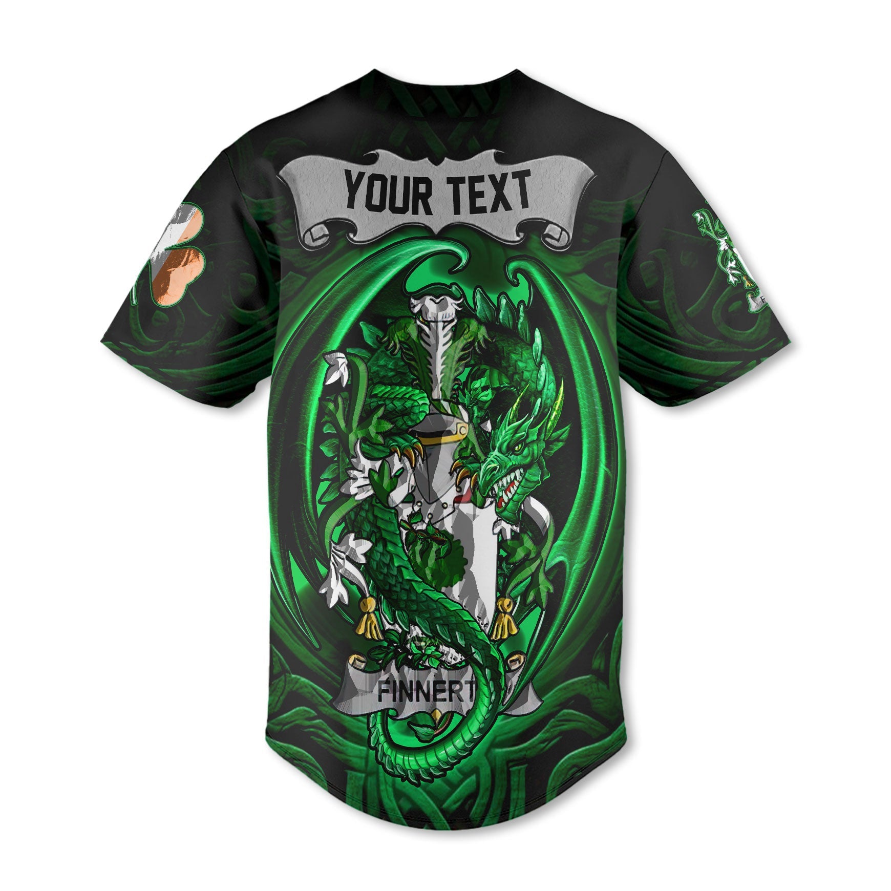 Finnerty or O Finaghty Baseball Jerseys The Green Dragon Of Ireland Style