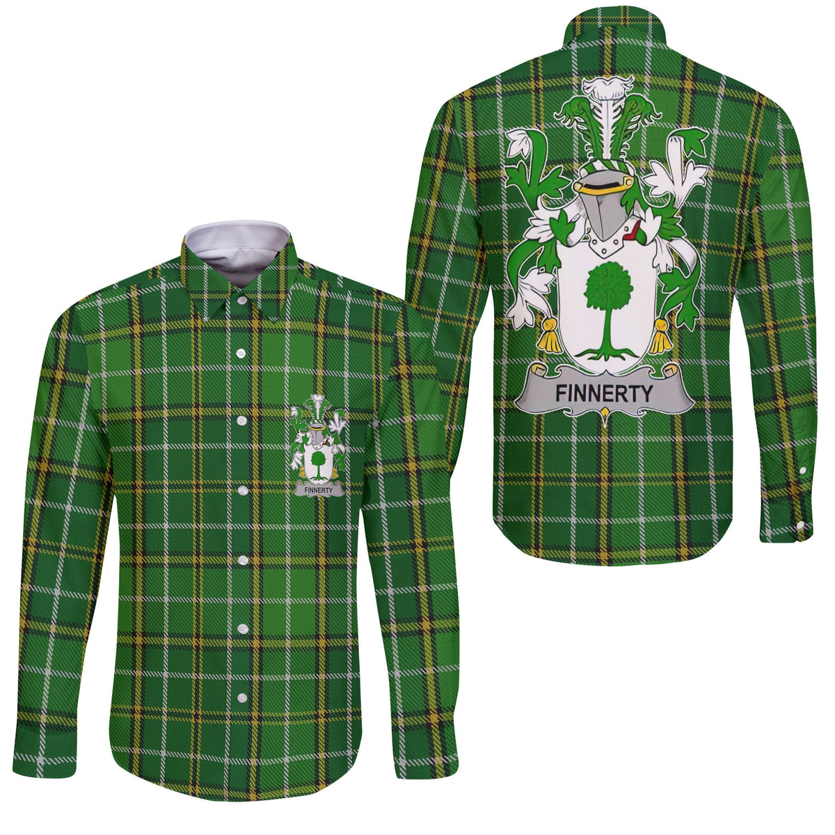 Finnerty or O Finaghty Long Sleeve Button Shirts Crest And National Plaid Style