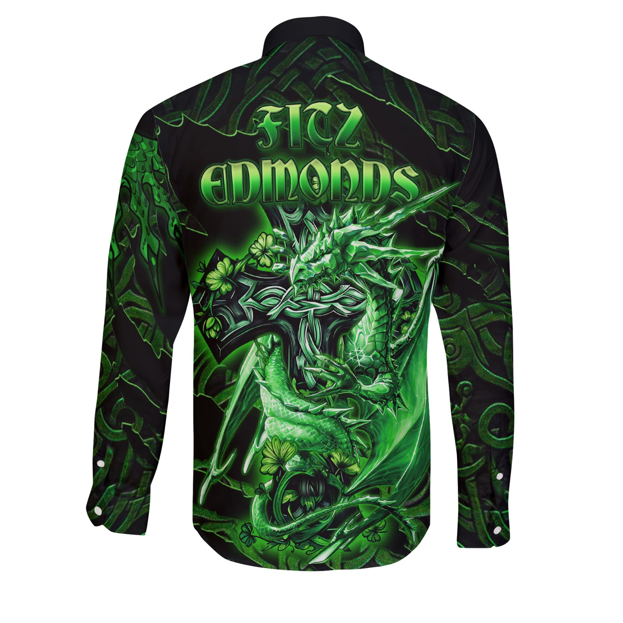 Fitz Edmonds Long Sleeve Button Shirts Celtic Cross And Dragon Style