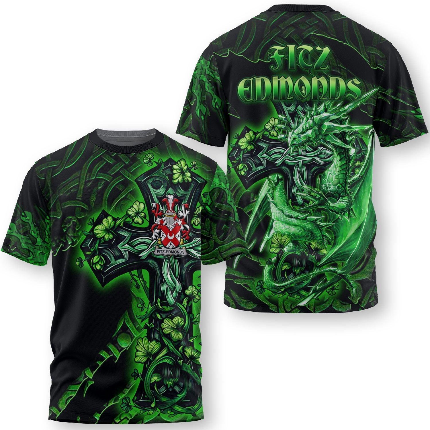Fitz Edmonds T-Shirts Celtic Cross And Dragon Style