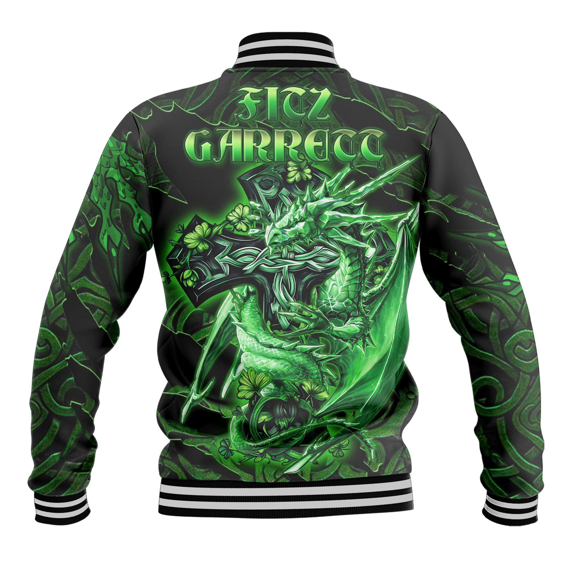 Fitz Garrett Baseball Jackets Celtic Cross And Dragon Style