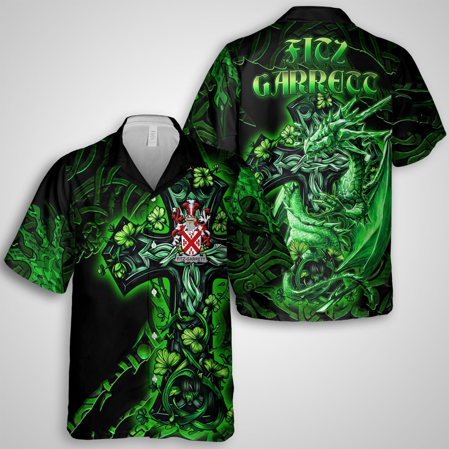 Fitz Garrett Hawaiian Shirts Celtic Cross And Dragon Style