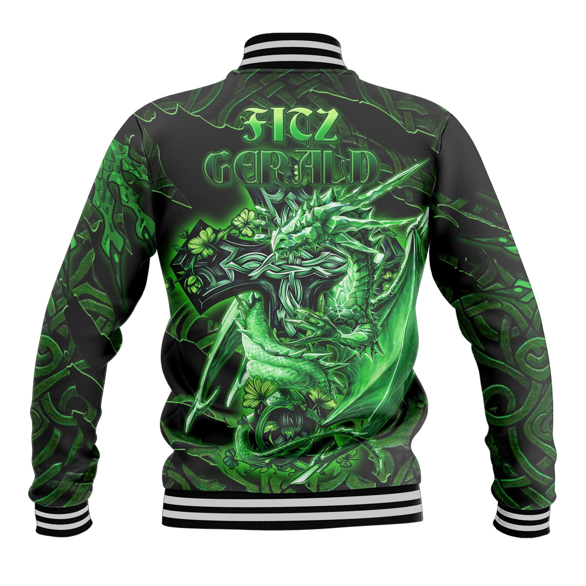 Fitz Gerald Baseball Jackets Celtic Cross And Dragon Style