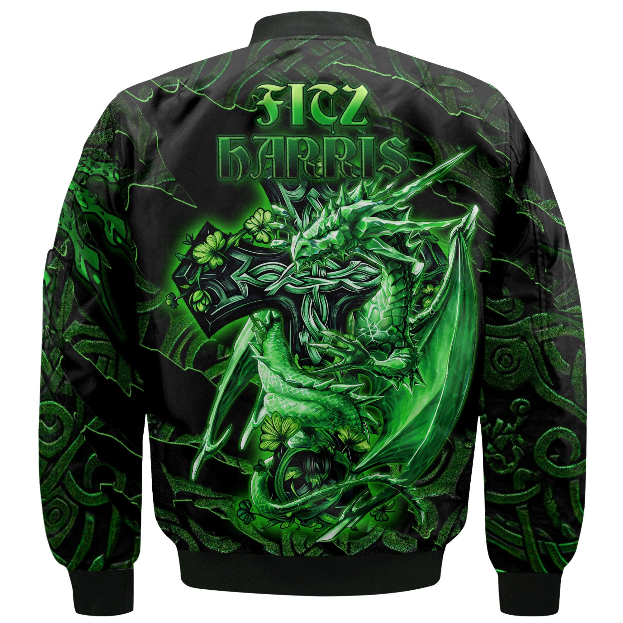 Fitz Harris Bomber Jackets Celtic Cross And Dragon Style