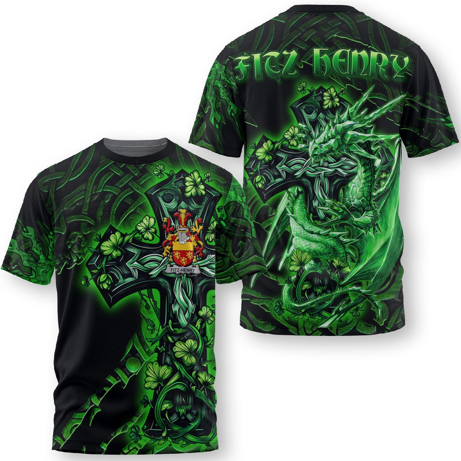 Fitz Henry T-Shirts Celtic Cross And Dragon Style