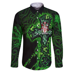 Fitz Row Long Sleeve Button Shirts Celtic Cross And Dragon Style