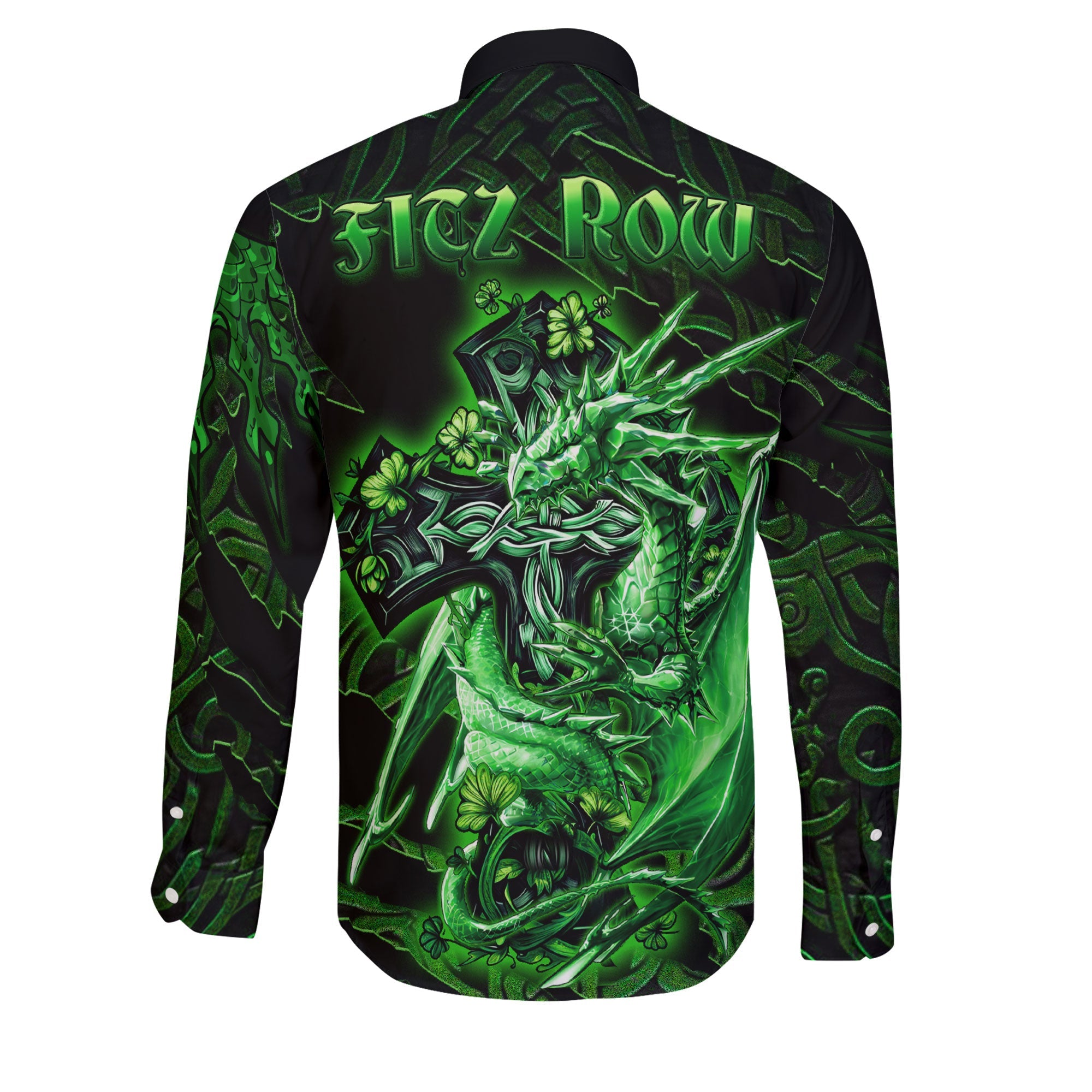 Fitz Row Long Sleeve Button Shirts Celtic Cross And Dragon Style