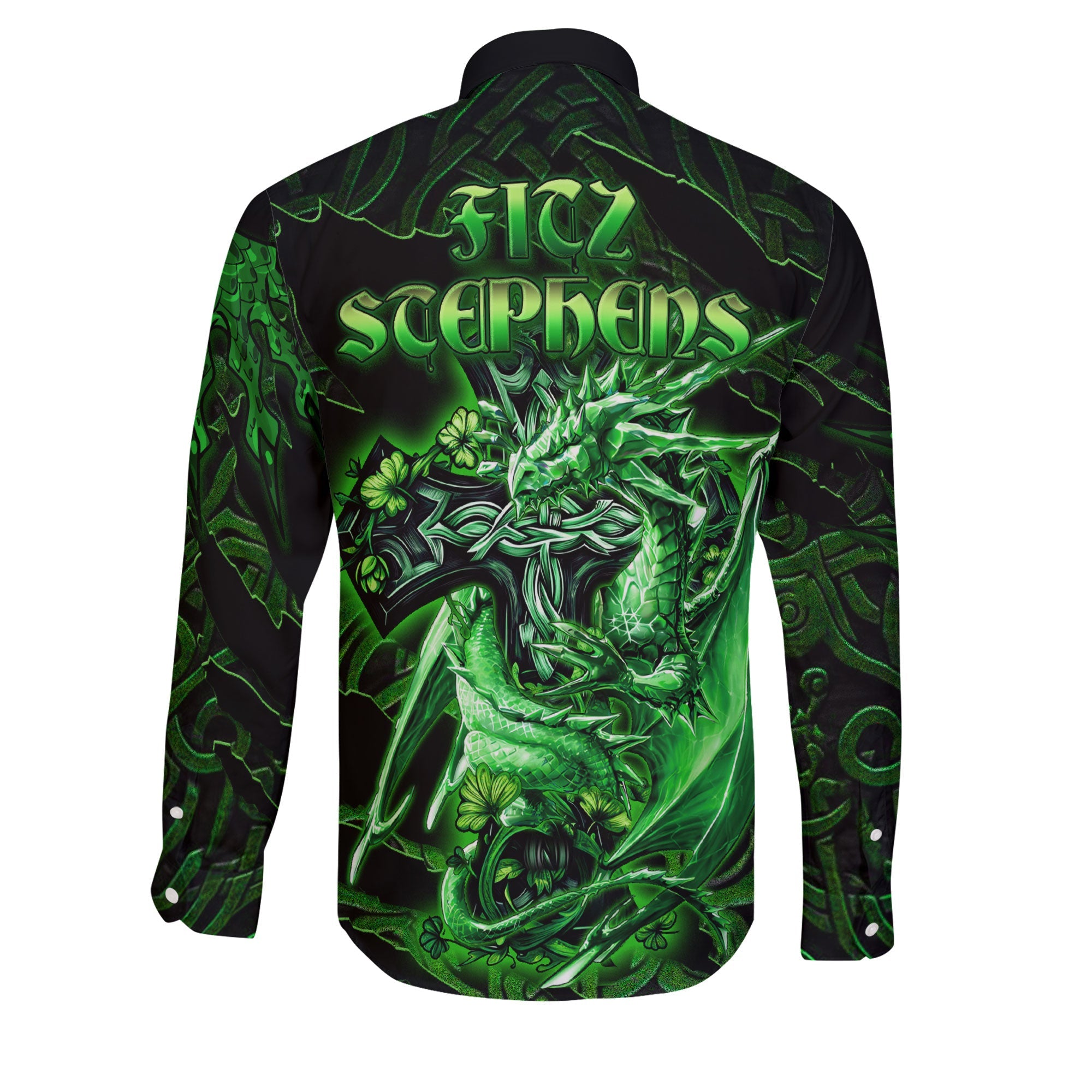 Fitz Stephens Long Sleeve Button Shirts Celtic Cross And Dragon Style