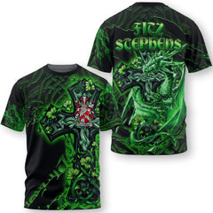 Fitz Stephens T-Shirts Celtic Cross And Dragon Style