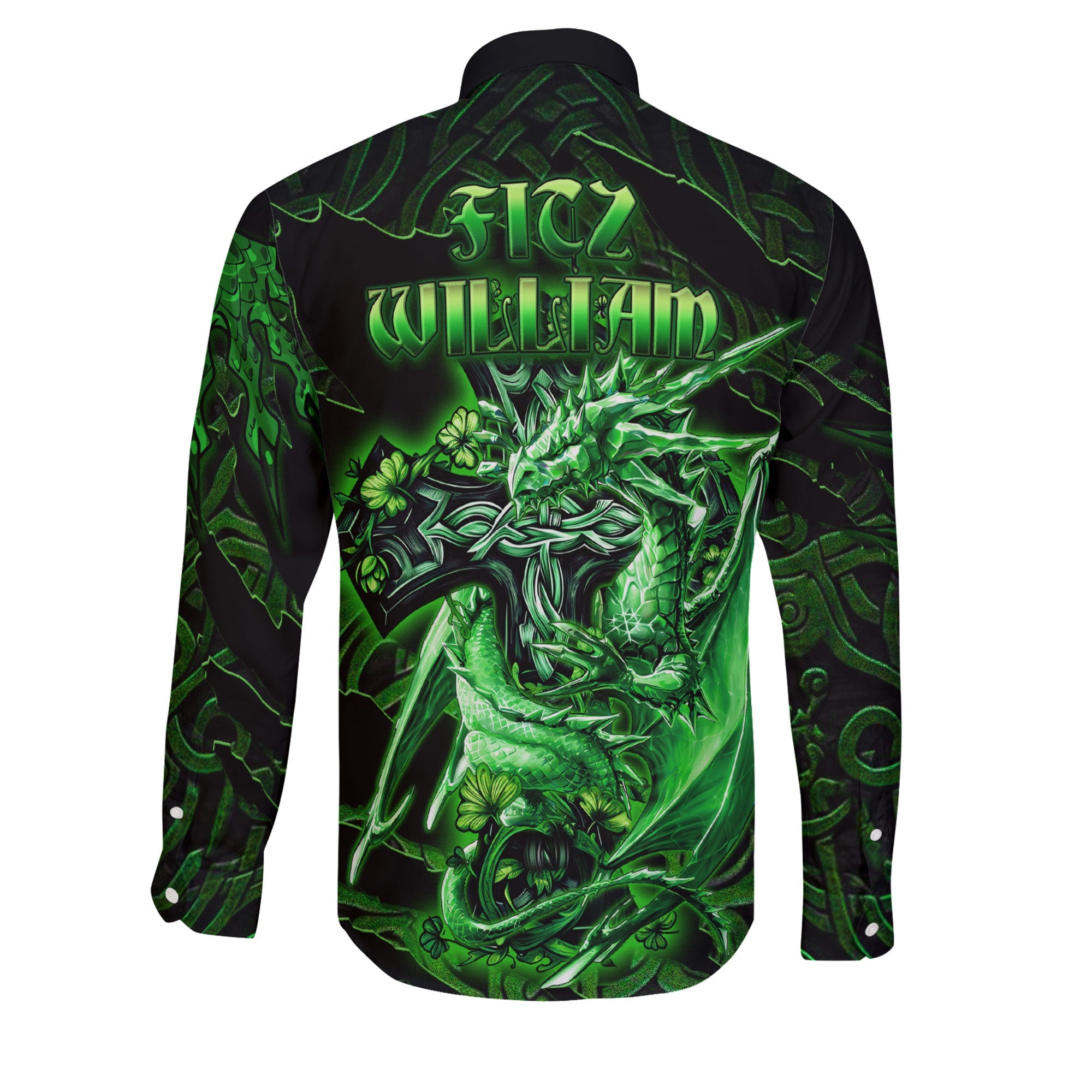 Fitz William Long Sleeve Button Shirts Celtic Cross And Dragon Style