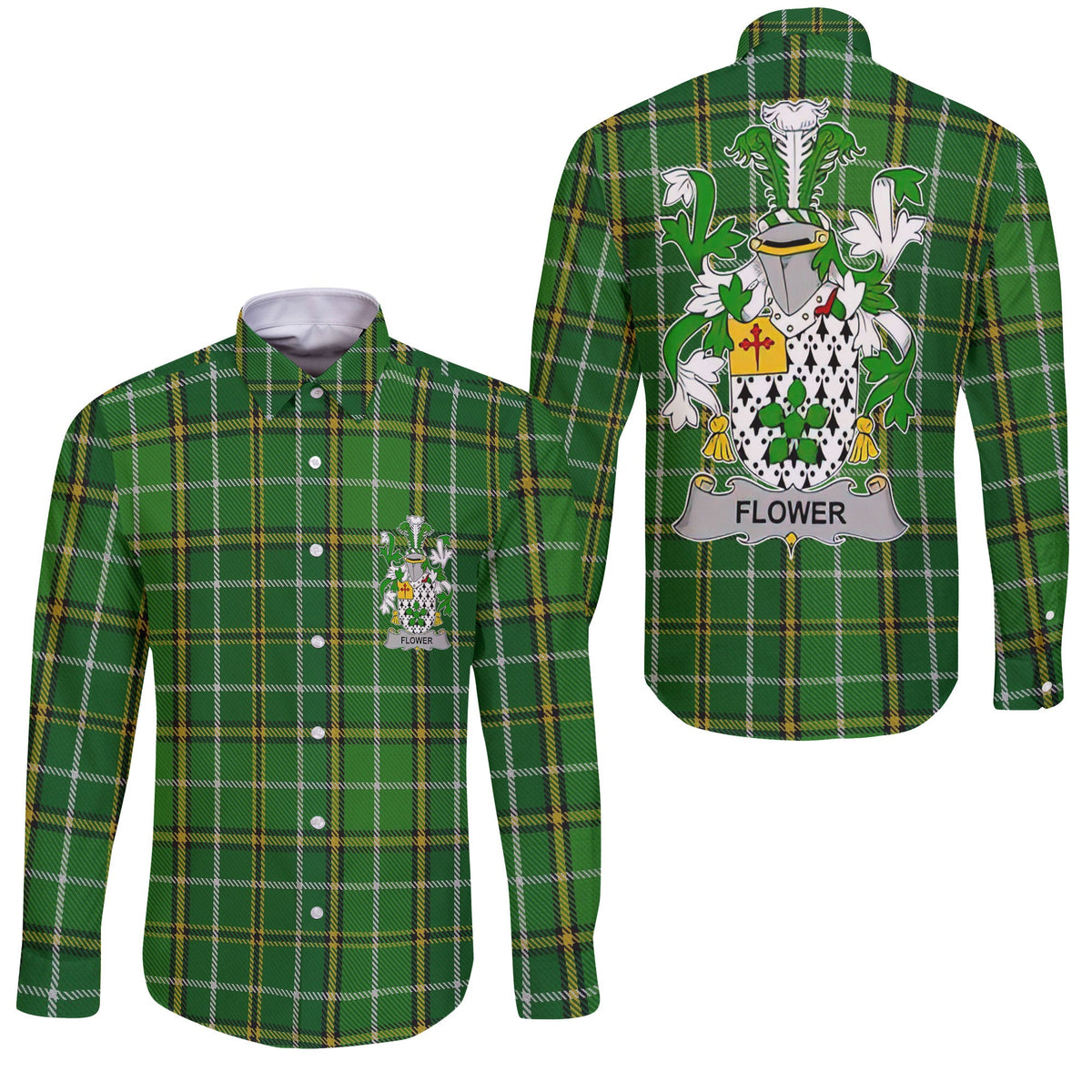 Flower Long Sleeve Button Shirts Crest And National Plaid Style