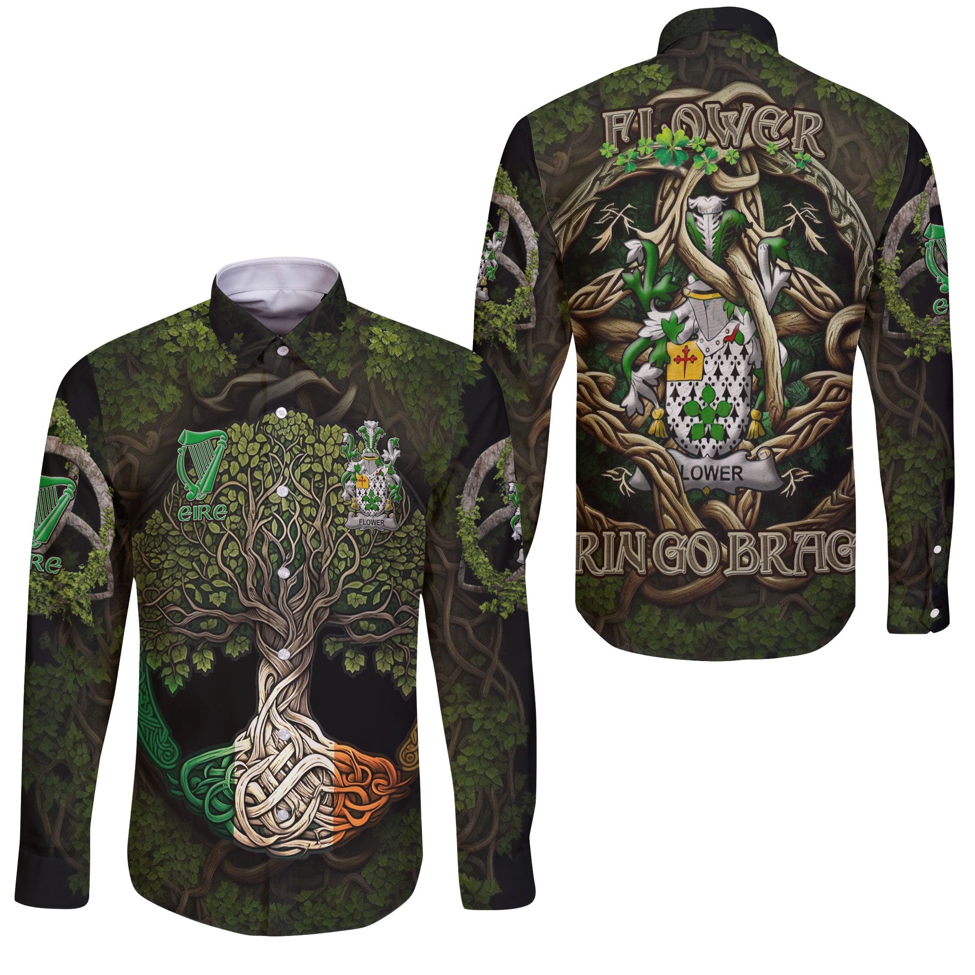 Flower Long Sleeve Button Shirts Ireland Is My Root Style