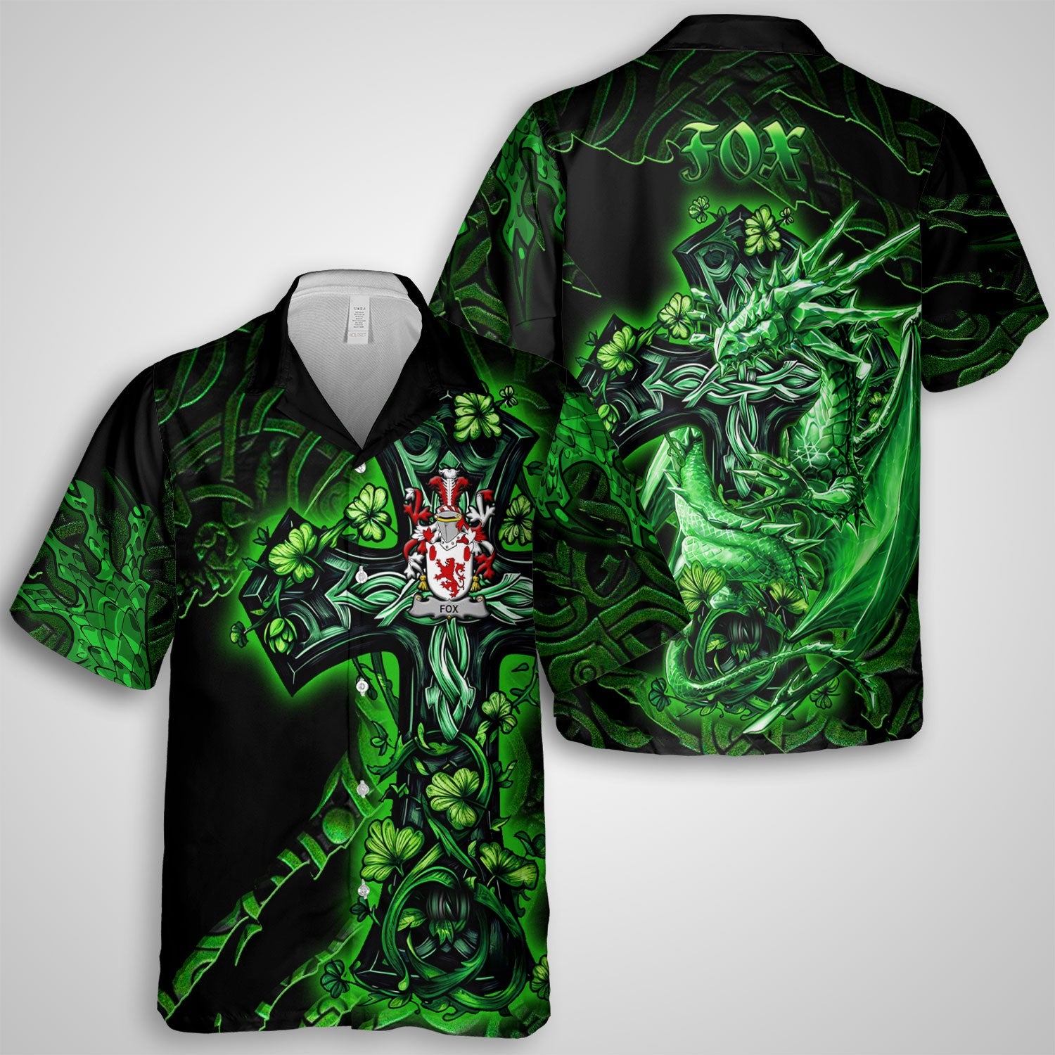 Fox Hawaiian Shirts Celtic Cross And Dragon Style