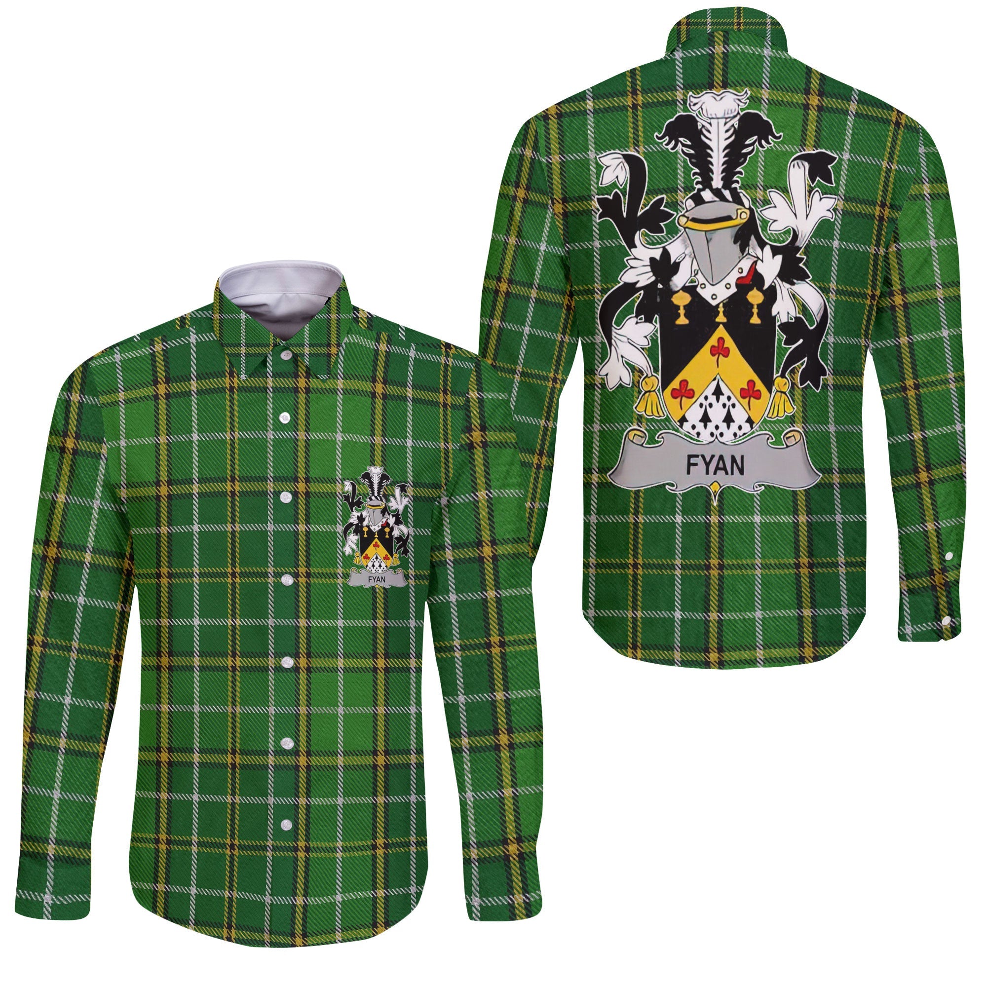 Fyan or Faghan Long Sleeve Button Shirts Crest And National Plaid Style