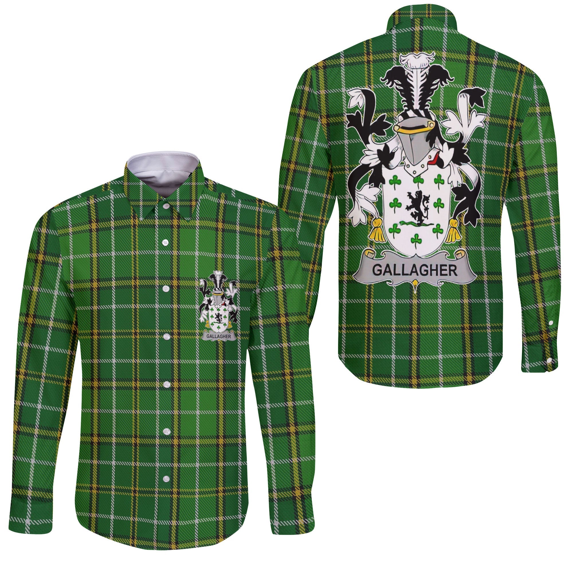 Gallagher or O Gallagher Long Sleeve Button Shirts Crest And National Plaid Style