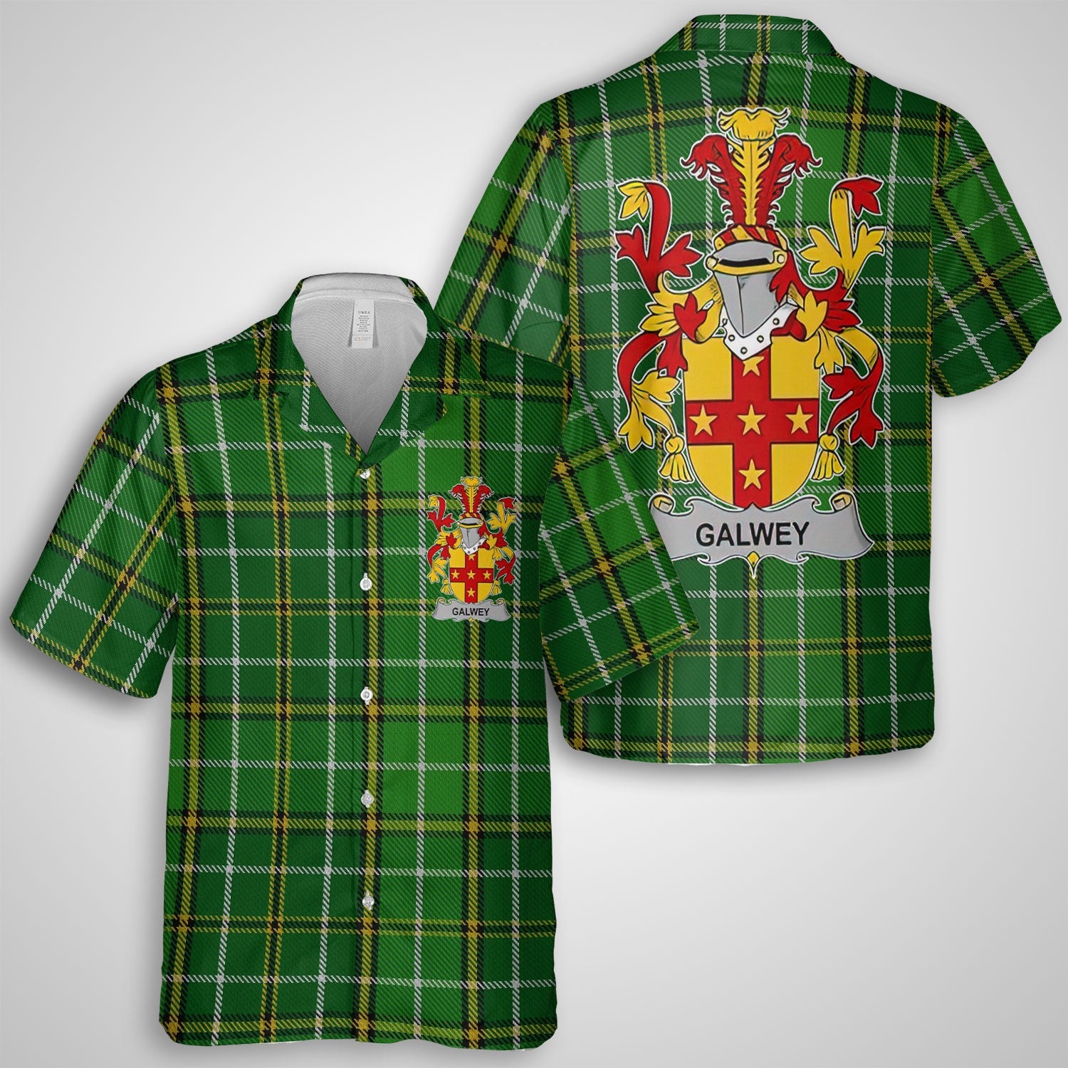 Galwey Hawaiian Shirts Crest And National Plaid Style