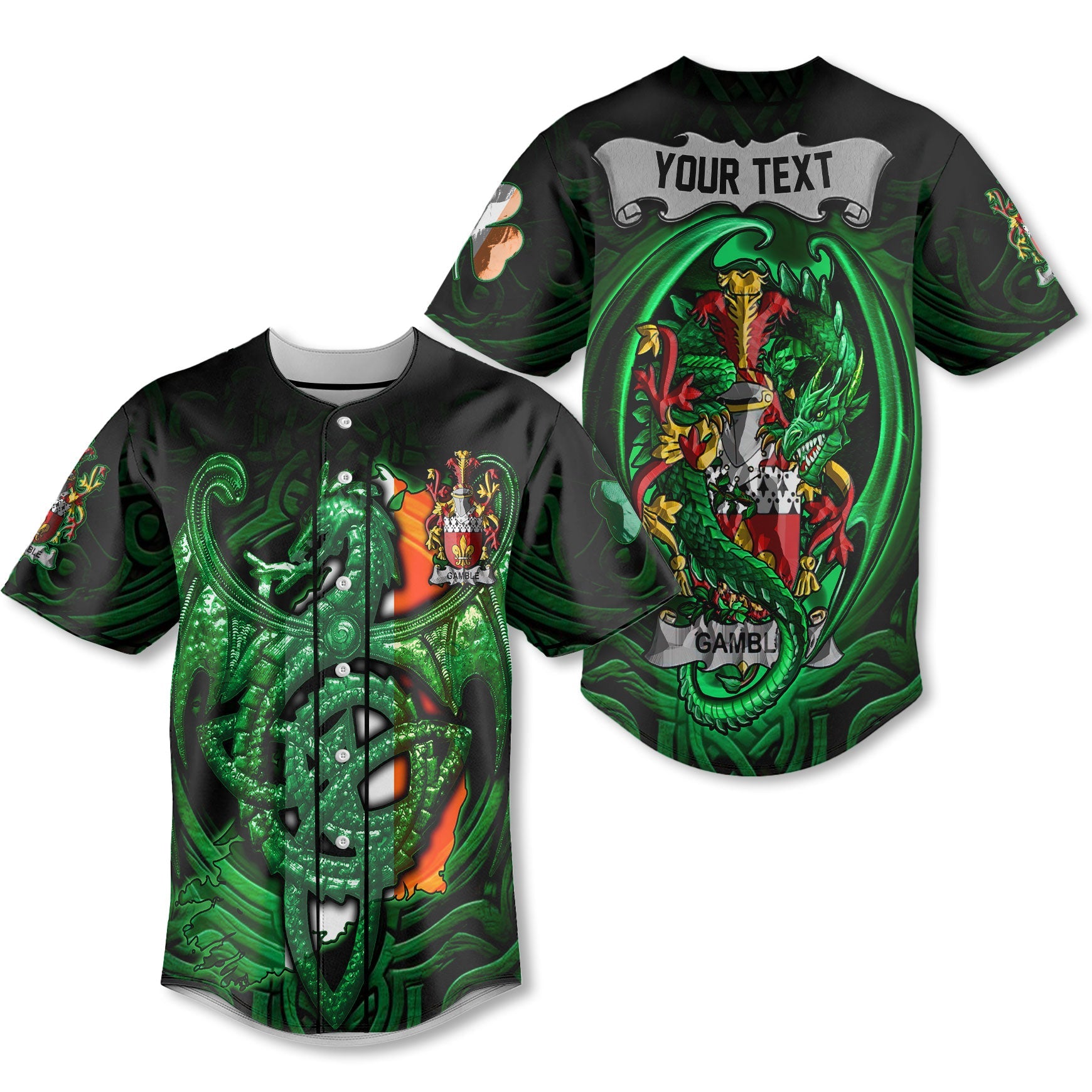 Gamble Baseball Jerseys The Green Dragon Of Ireland Style