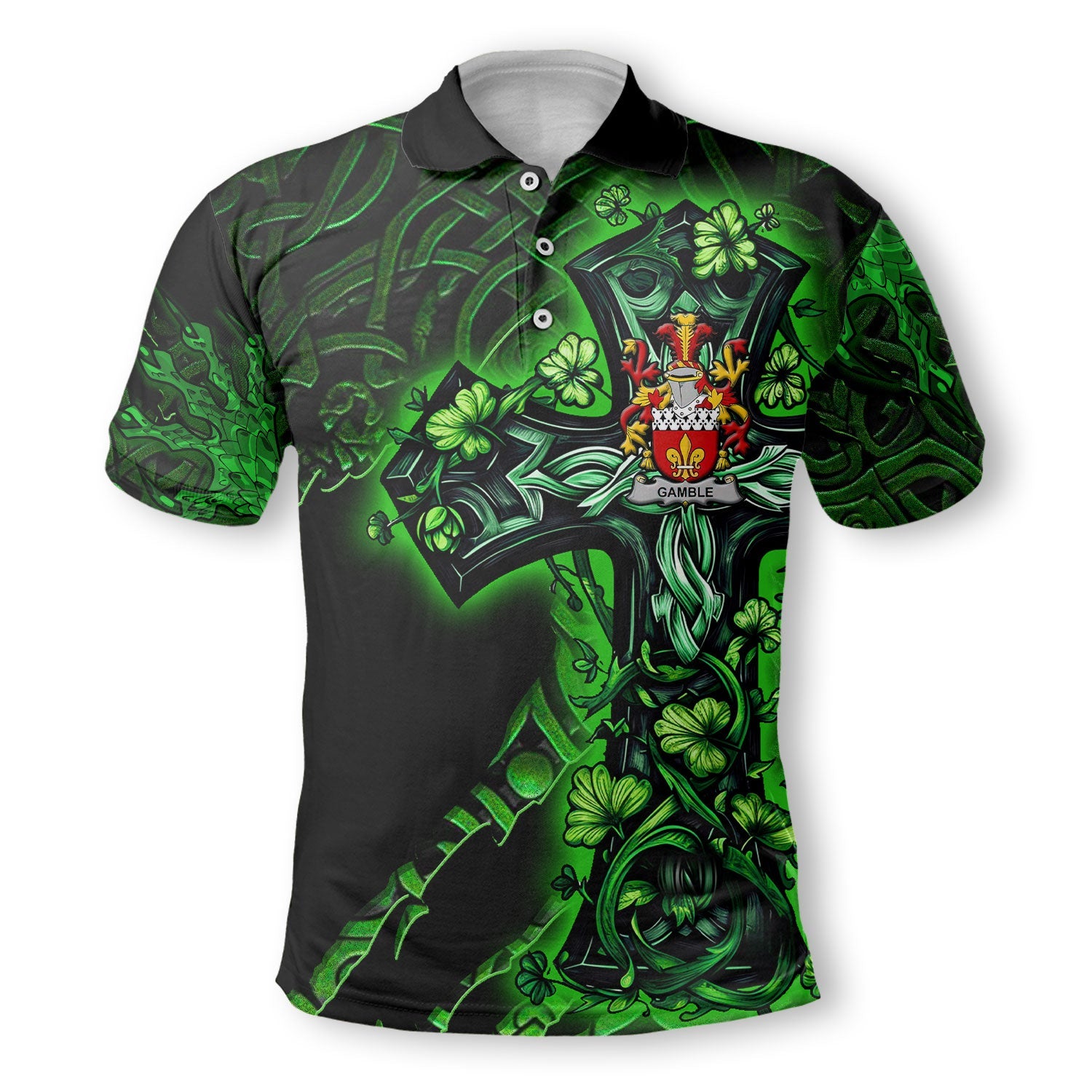 Gamble Polo Shirts Celtic Cross And Dragon Style