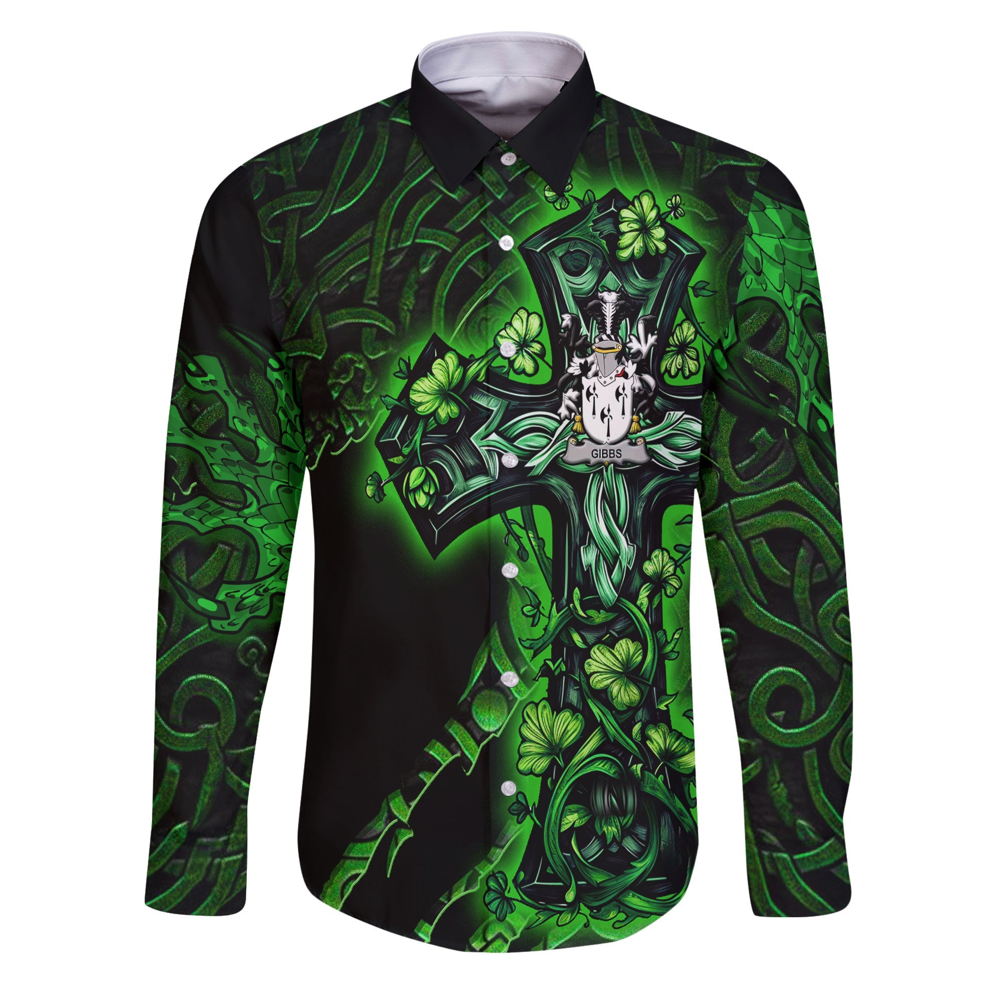 Gibbs Long Sleeve Button Shirts Celtic Cross And Dragon Style