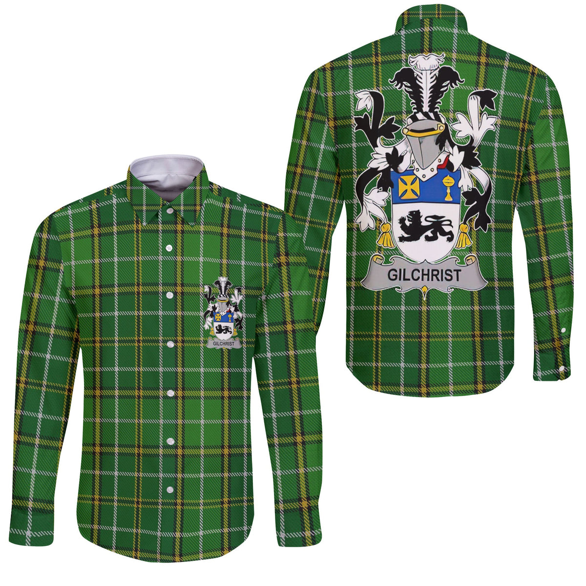 Gilchrist or McGilchrist Long Sleeve Button Shirts Crest And National Plaid Style