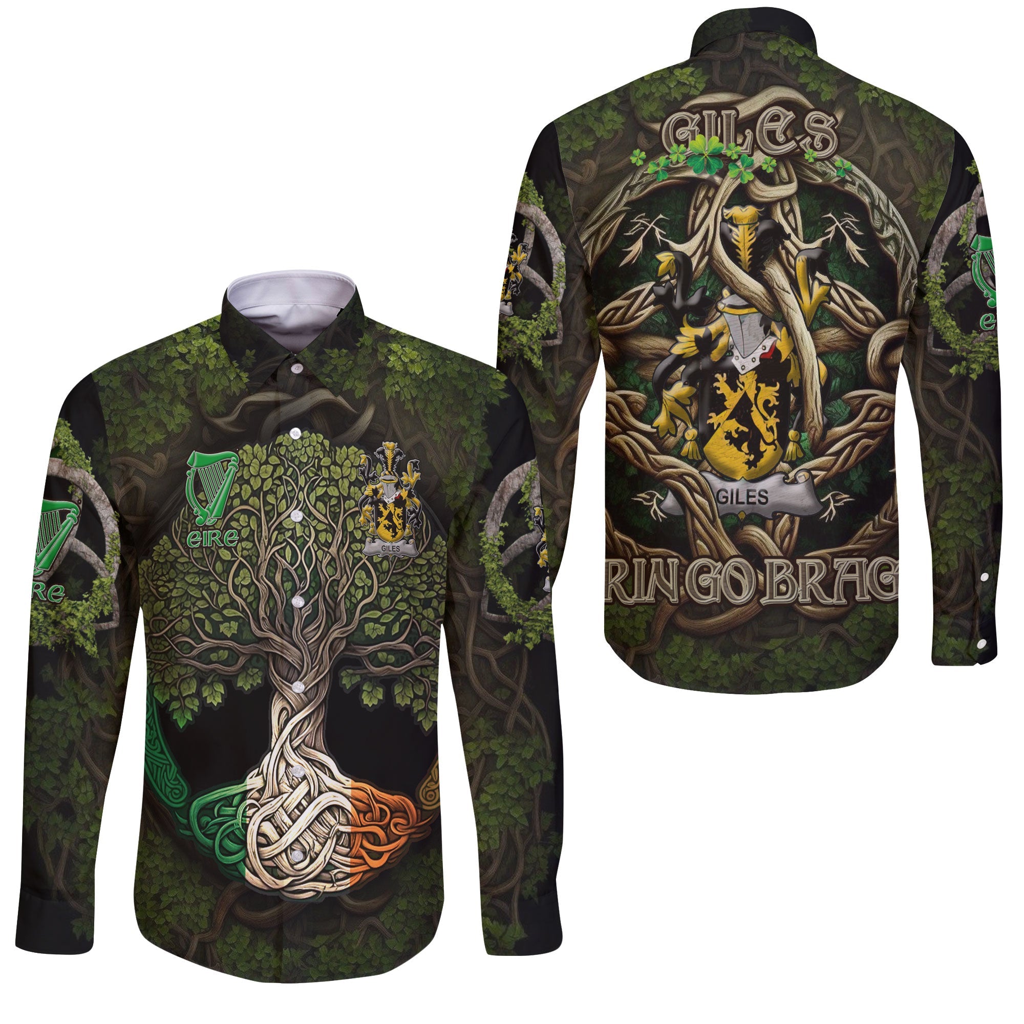 Giles or Gyles Long Sleeve Button Shirts Ireland Is My Root Style