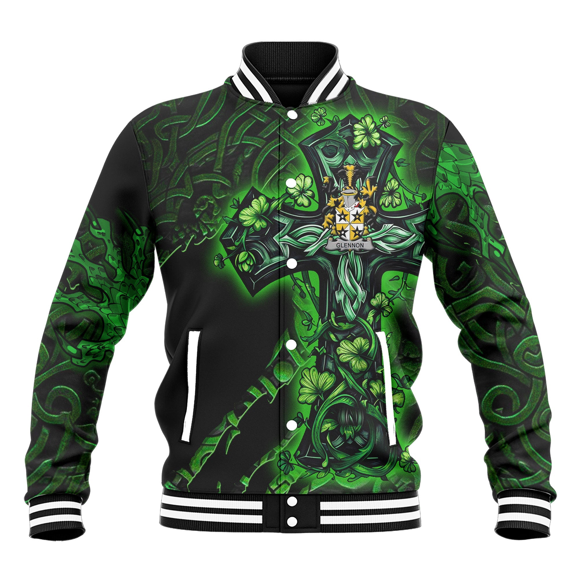 Glennon or Glenane Baseball Jackets Celtic Cross And Dragon Style