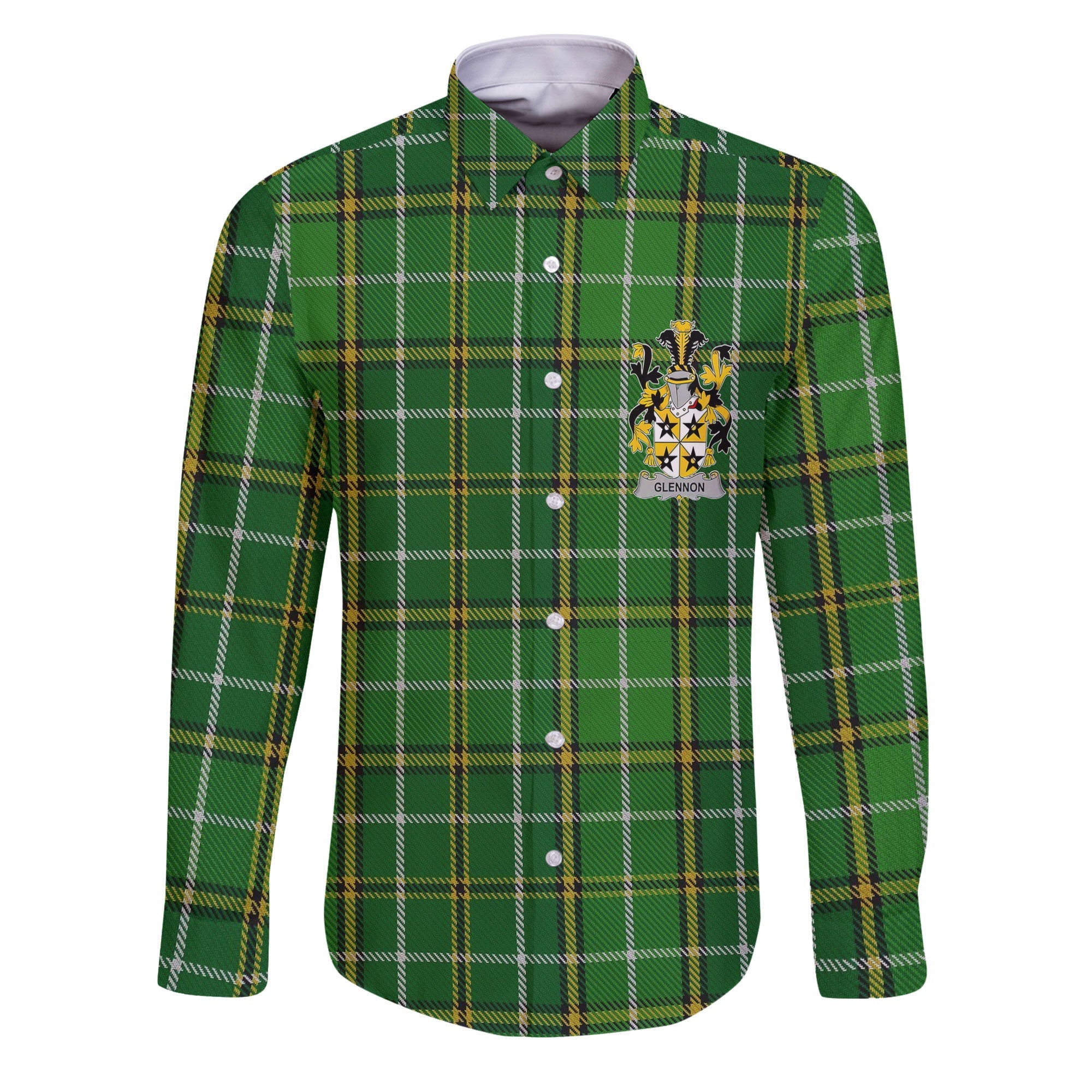 Glennon or Glenane Long Sleeve Button Shirts Crest And National Plaid Style