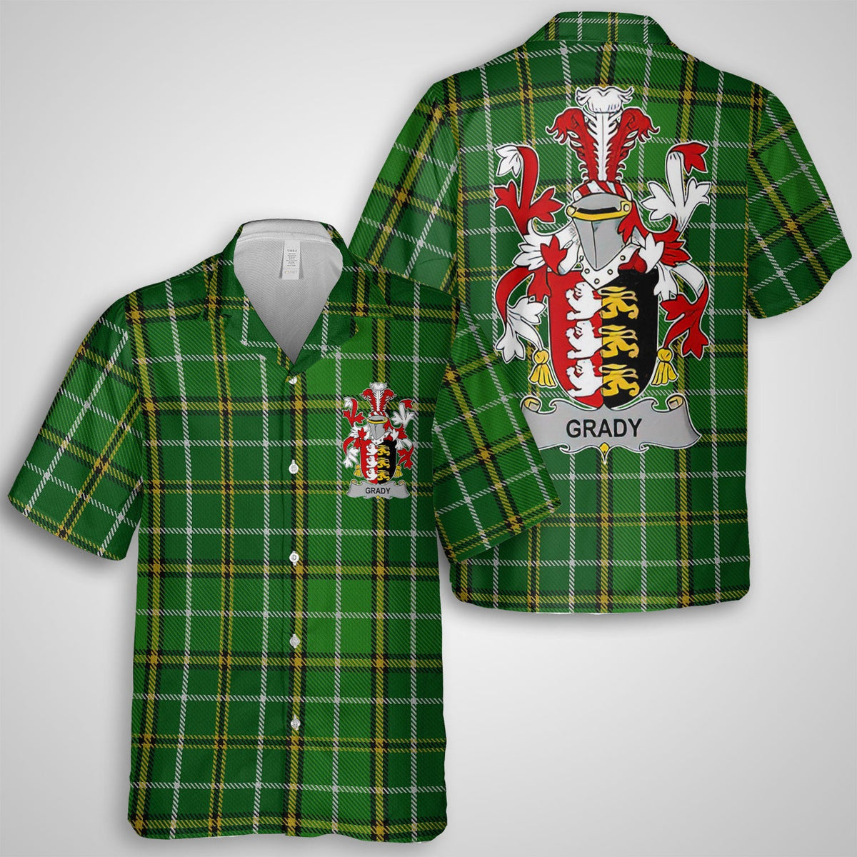 Grady or O Grady Hawaiian Shirts Crest And National Plaid Style