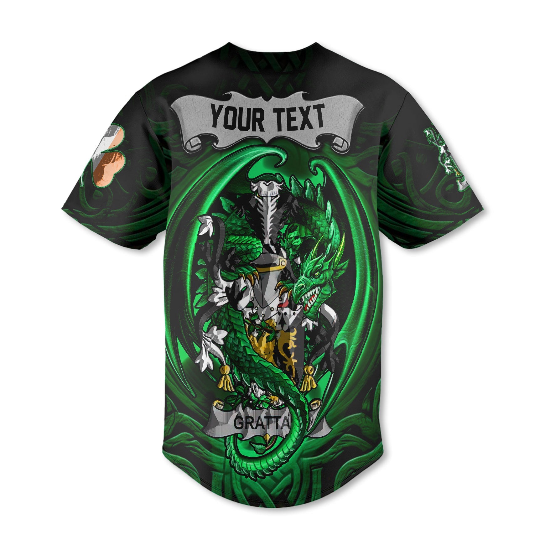 Grattan or McGrattan Baseball Jerseys The Green Dragon Of Ireland Style