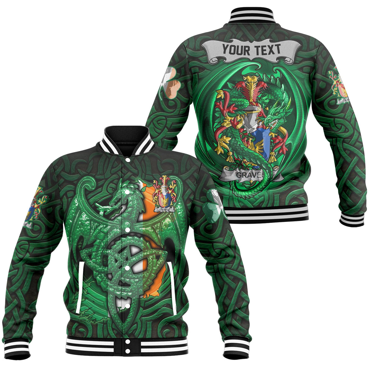 Graves or Greaves Baseball Jackets The Green Dragon Of Ireland Style