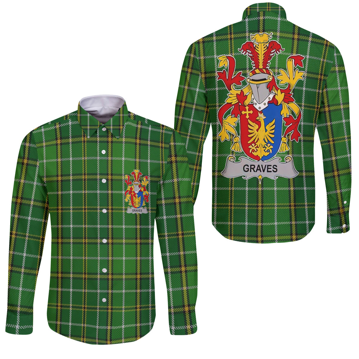 Graves or Greaves Long Sleeve Button Shirts Crest And National Plaid Style