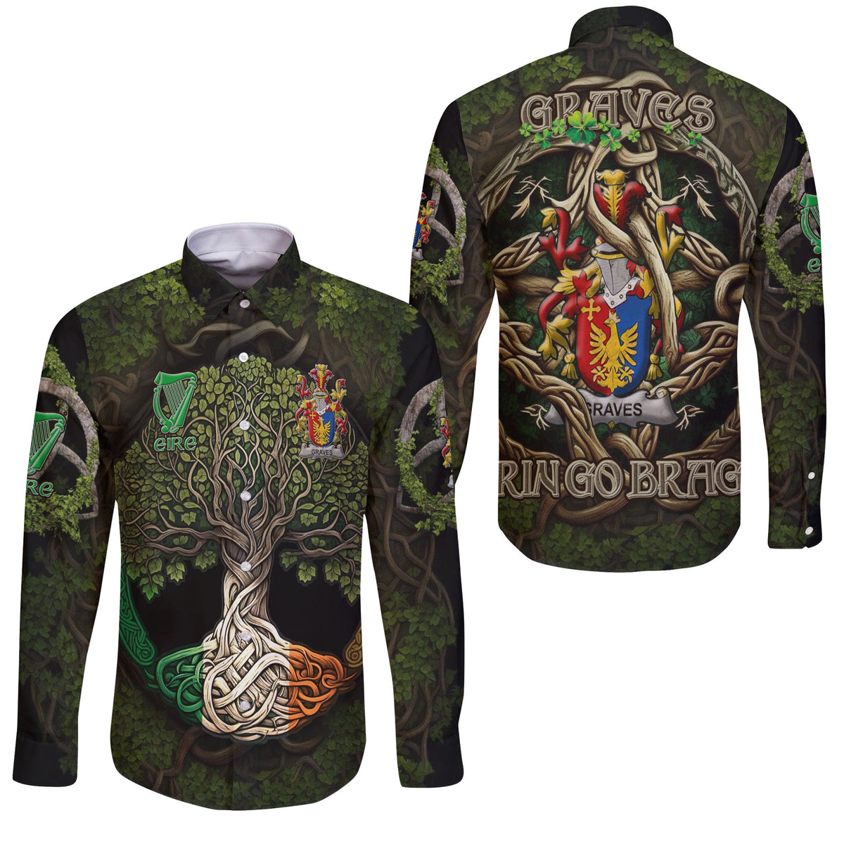 Graves or Greaves Long Sleeve Button Shirts Ireland Is My Root Style