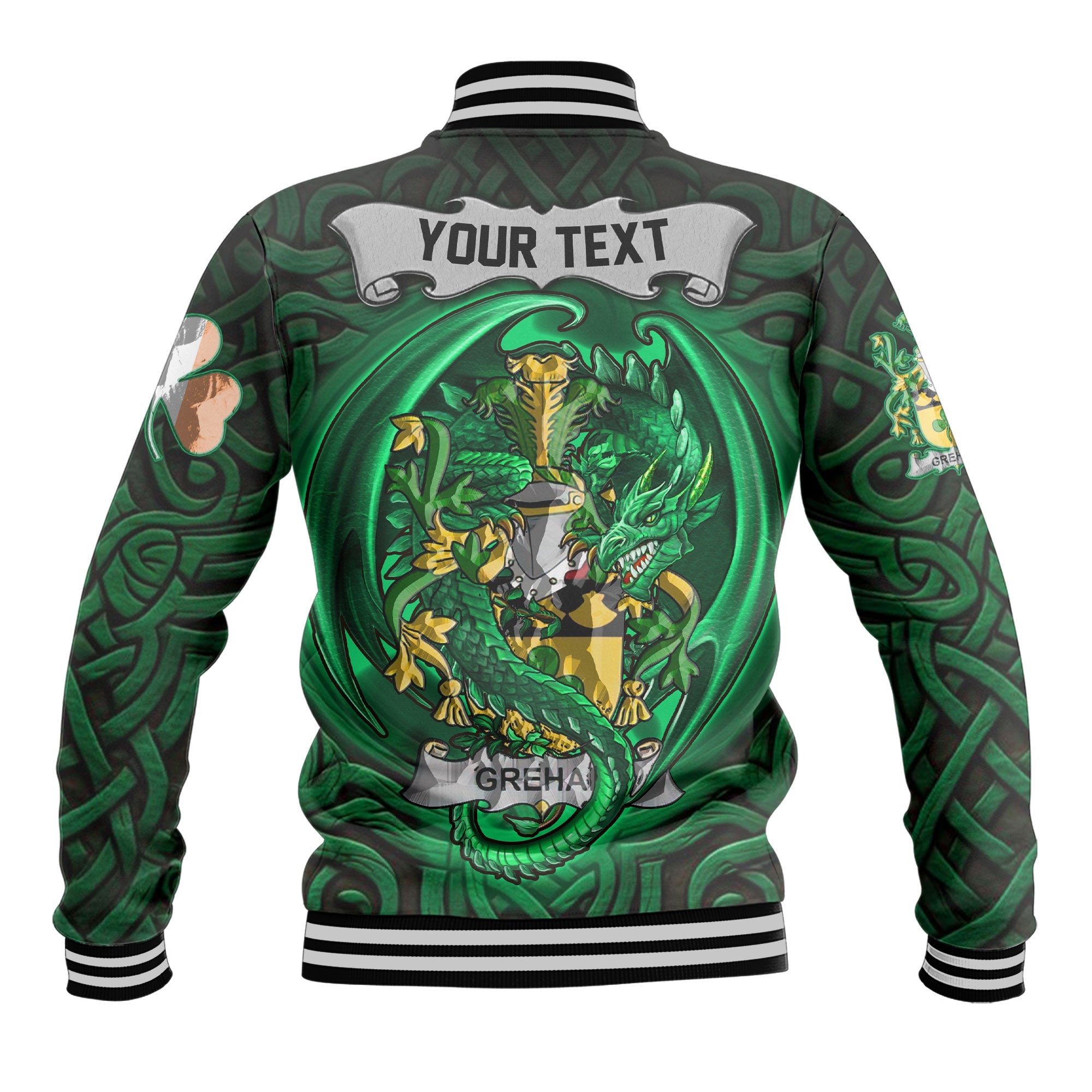 Grehan or O Greaghan Baseball Jackets The Green Dragon Of Ireland Style