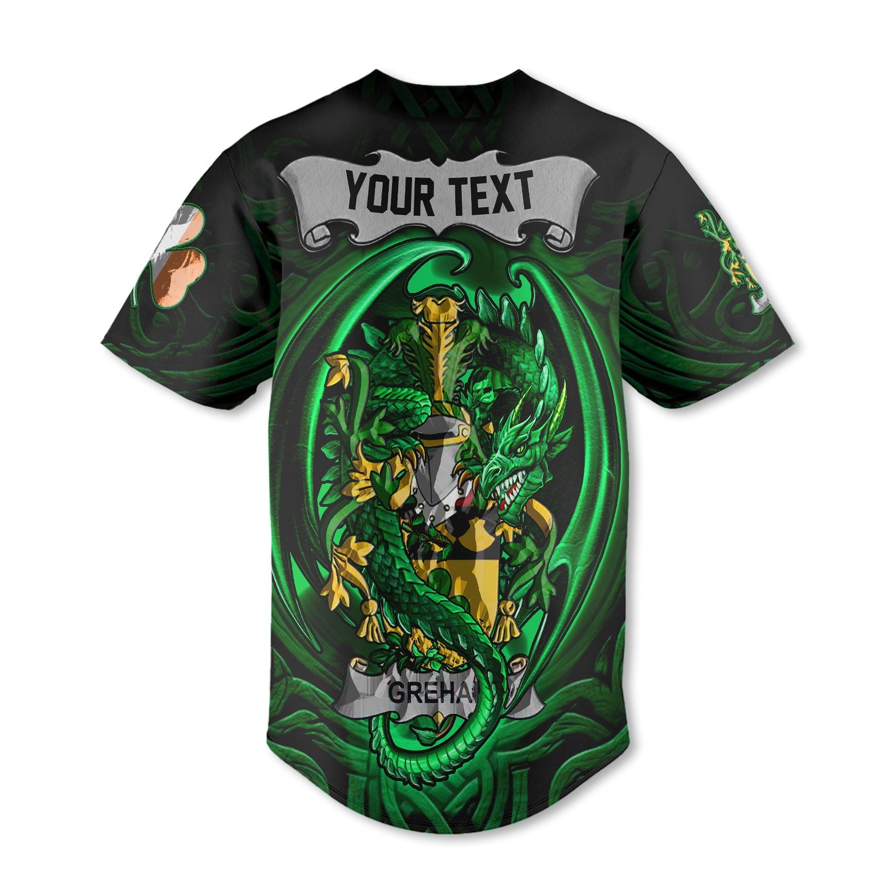 Grehan or O Greaghan Baseball Jerseys The Green Dragon Of Ireland Style