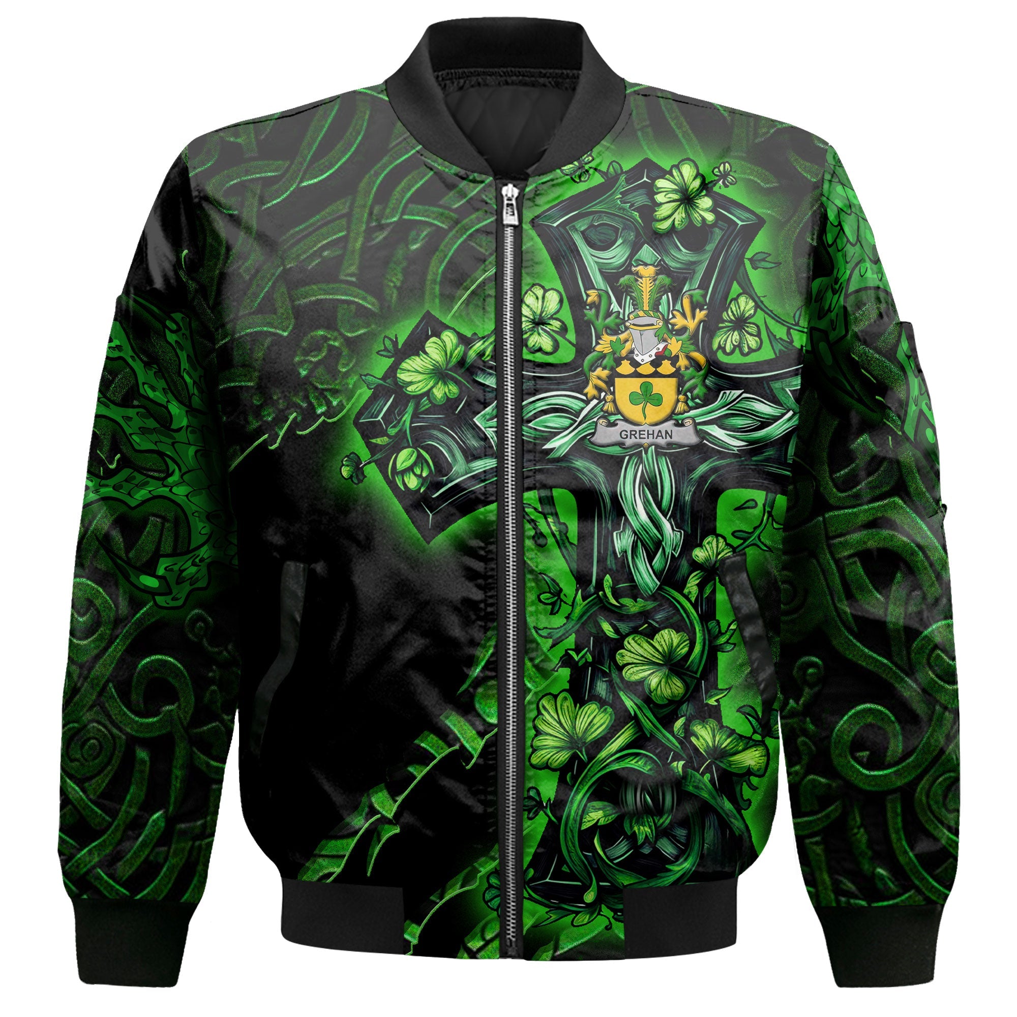 Grehan or O Greaghan Bomber Jackets Celtic Cross And Dragon Style