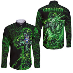Griffith Long Sleeve Button Shirts Celtic Cross And Dragon Style