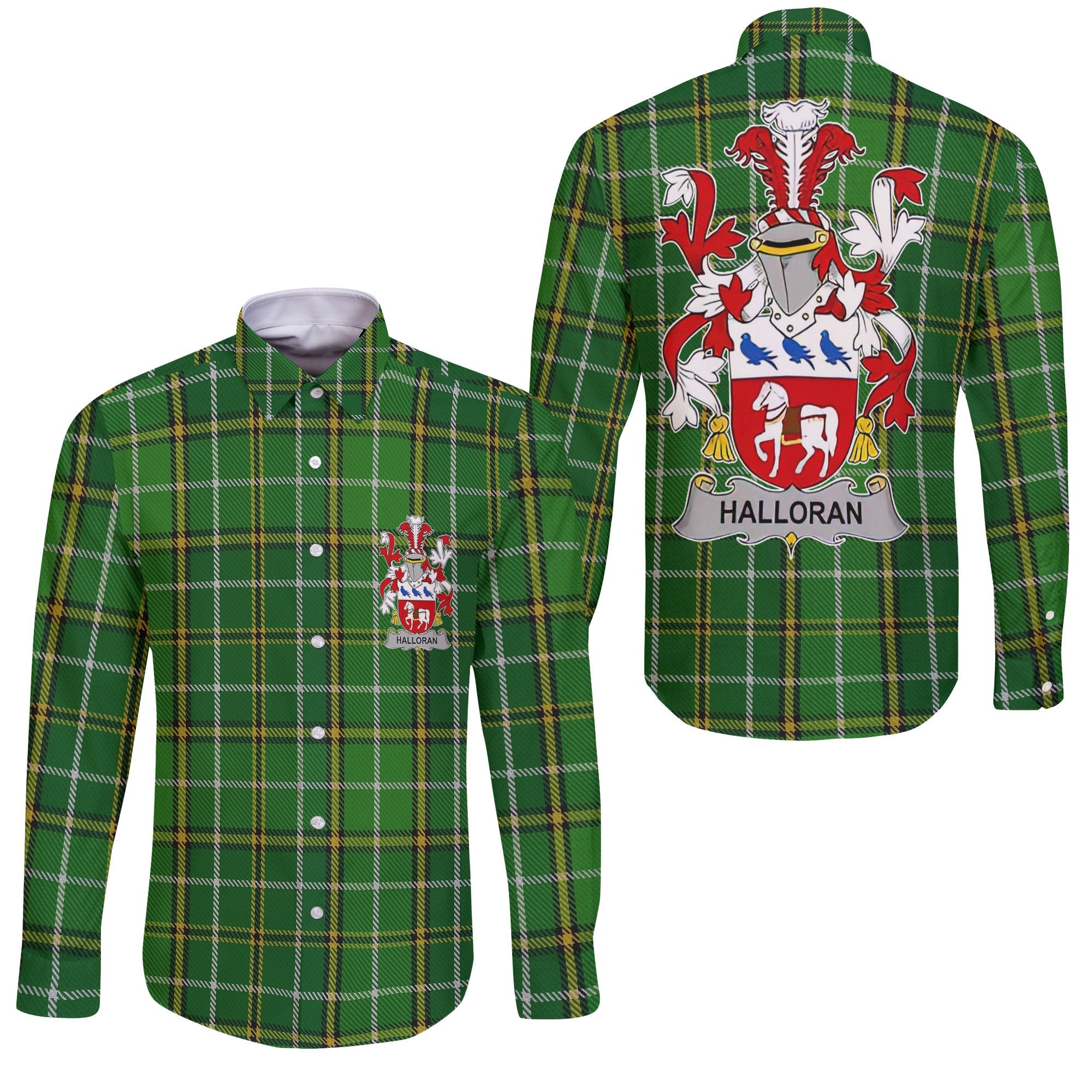 Halloran or O Halloran Long Sleeve Button Shirts Crest And National Plaid Style