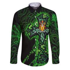 Haltridge Long Sleeve Button Shirts Celtic Cross And Dragon Style