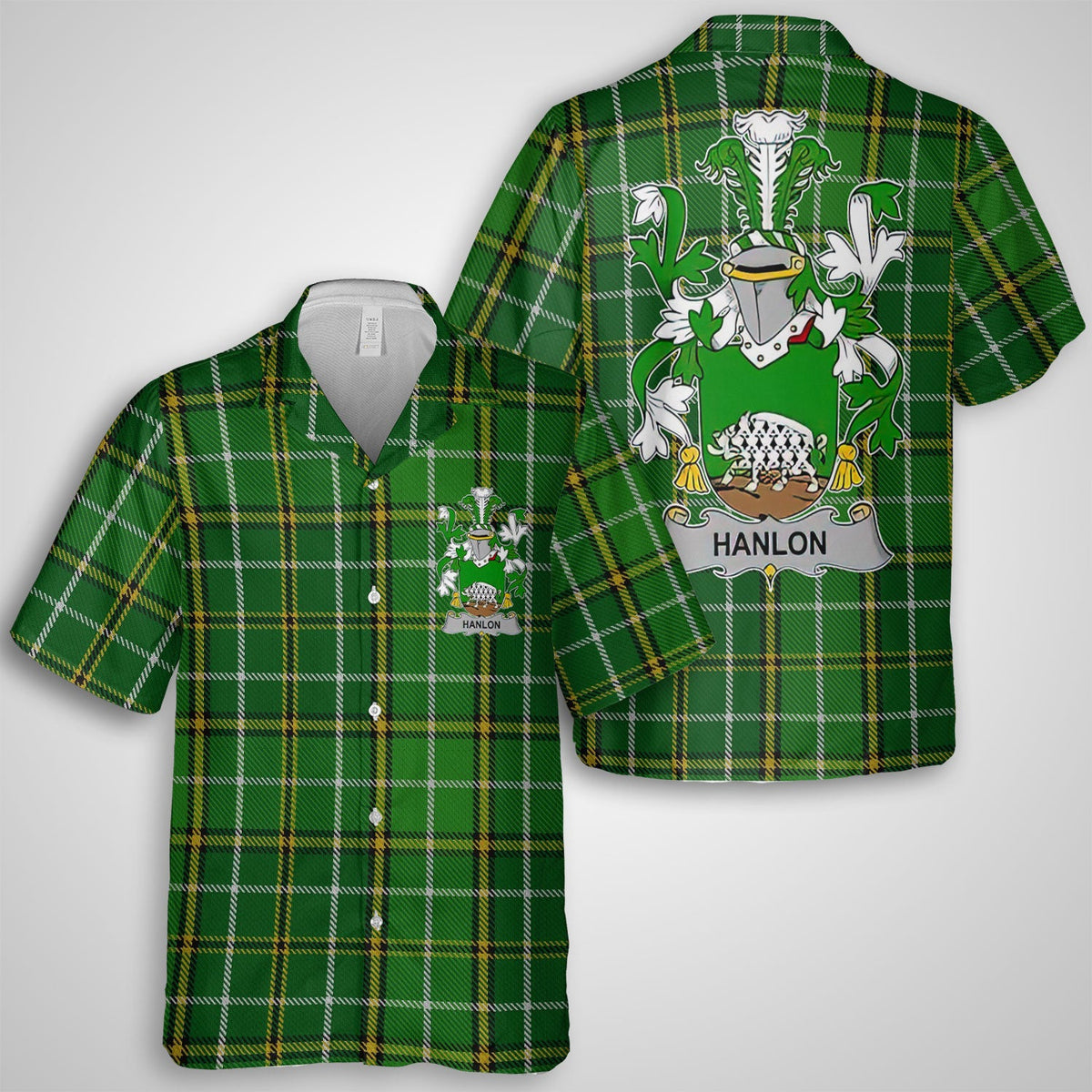 Hanlon or O Hanlon Hawaiian Shirts Crest And National Plaid Style