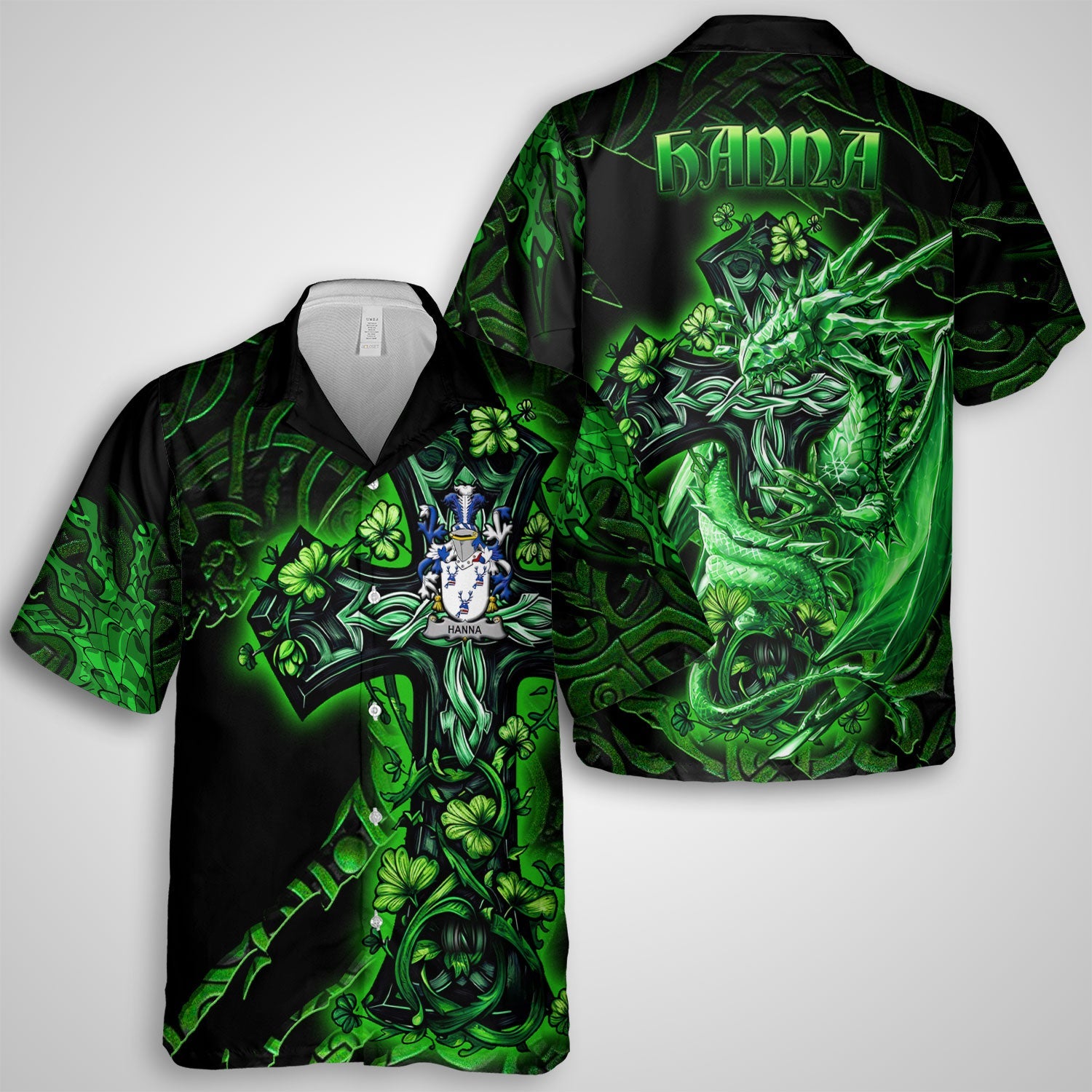 Hanna or O Hanna Hawaiian Shirts Celtic Cross And Dragon Style