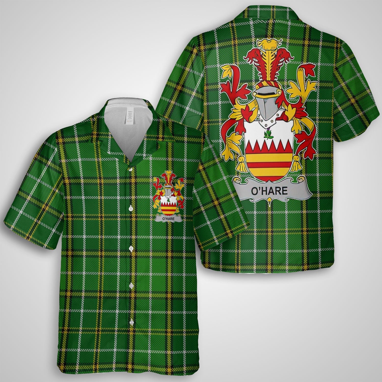 Hare or O Hare Hawaiian Shirts Crest And National Plaid Style