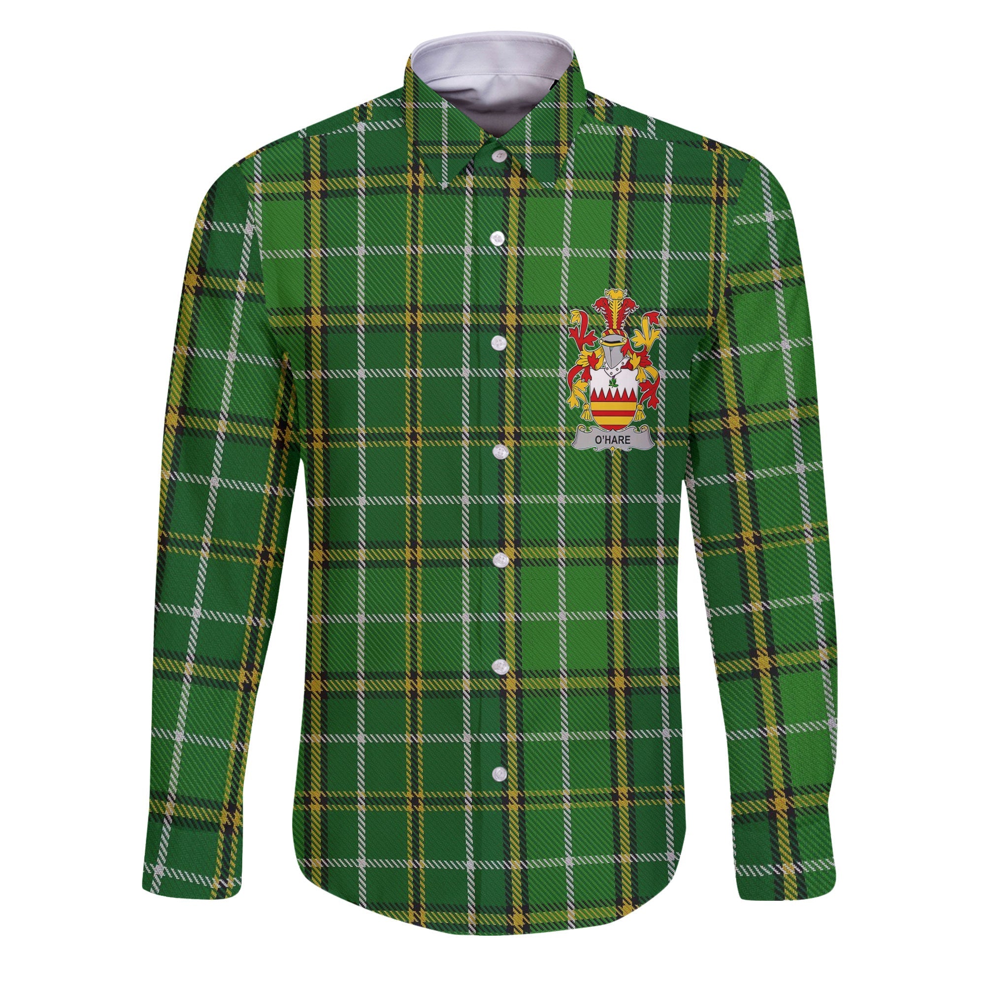 Hare or O Hare Long Sleeve Button Shirts Crest And National Plaid Style