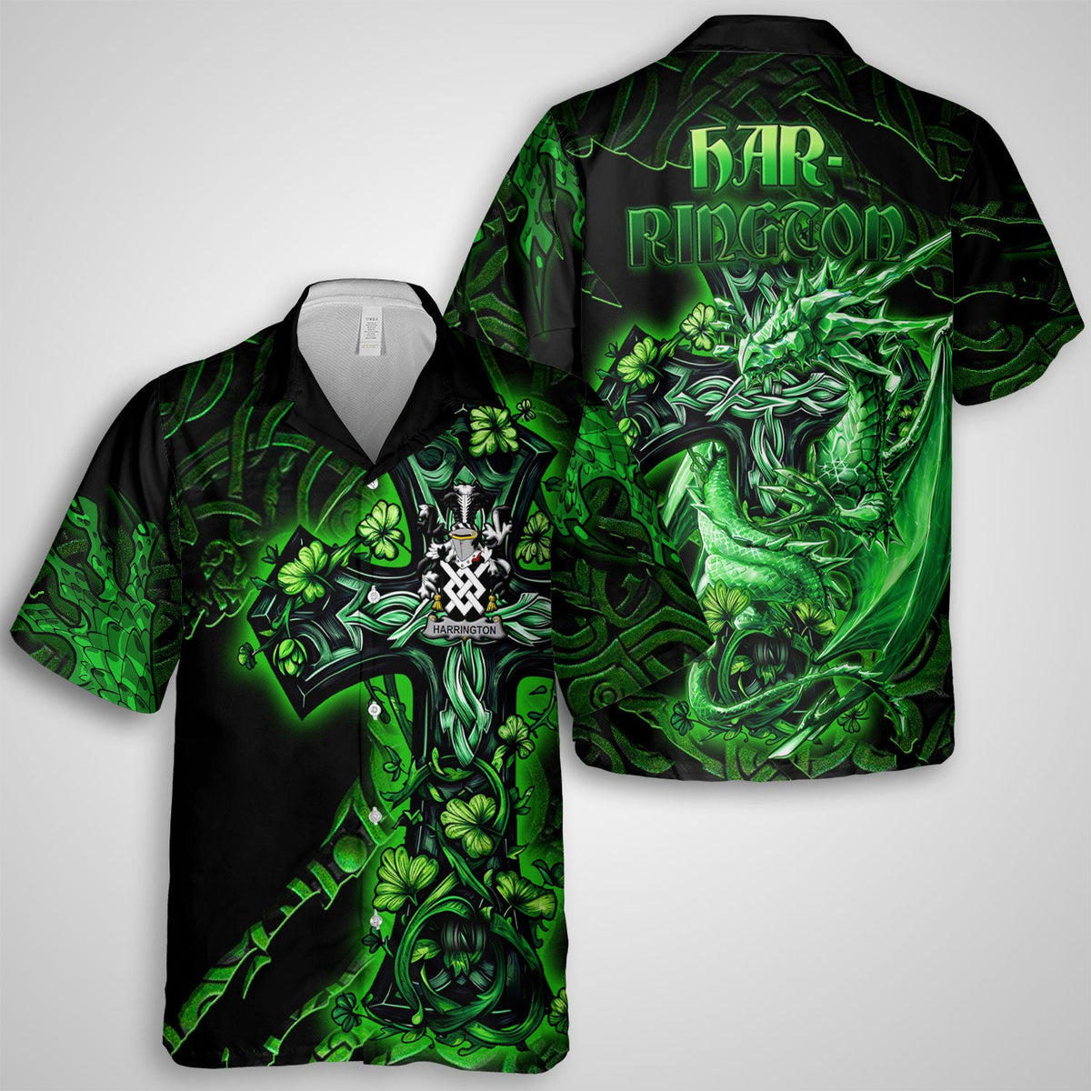 Harrington Hawaiian Shirts Celtic Cross And Dragon Style